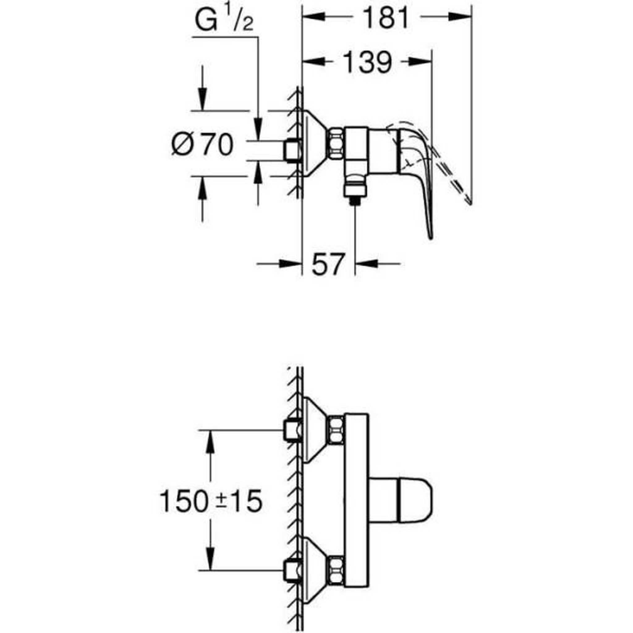 Voir la diapositive 3 : Grohe Mitigeur monocommande douche - grohe swift - 24333001 - chromé - montage mural apparent