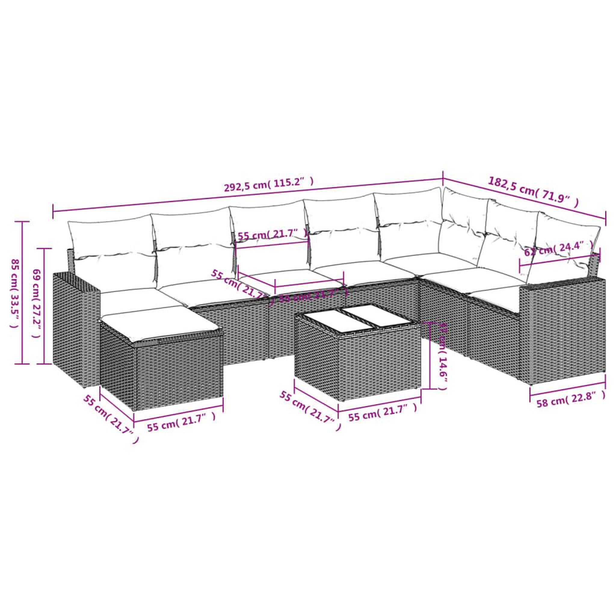 Voir la diapositive 3 : VIDAXL Salon de jardin 9 pcs avec coussins noir resine tressee