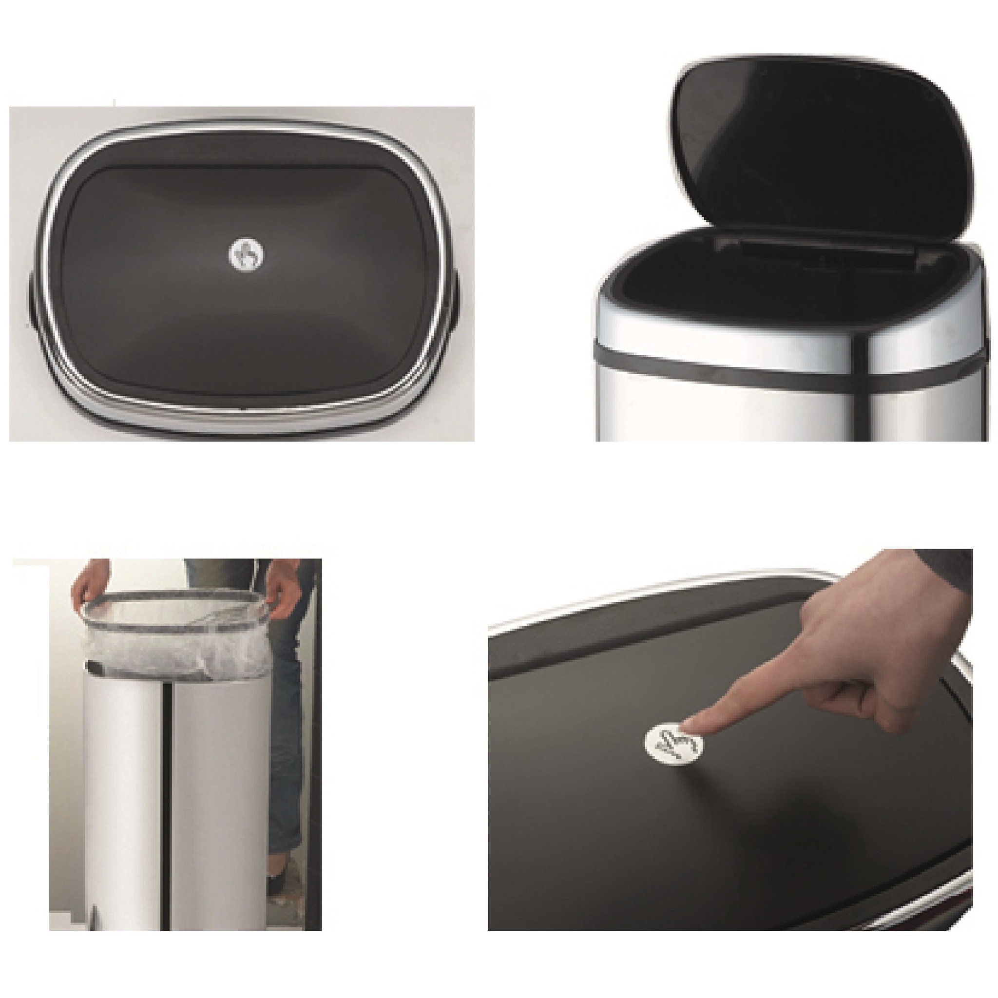 Voir la diapositive 3 : KITCHEN MOVE Poubelle One Touch Carrée 50L Chrome CITY