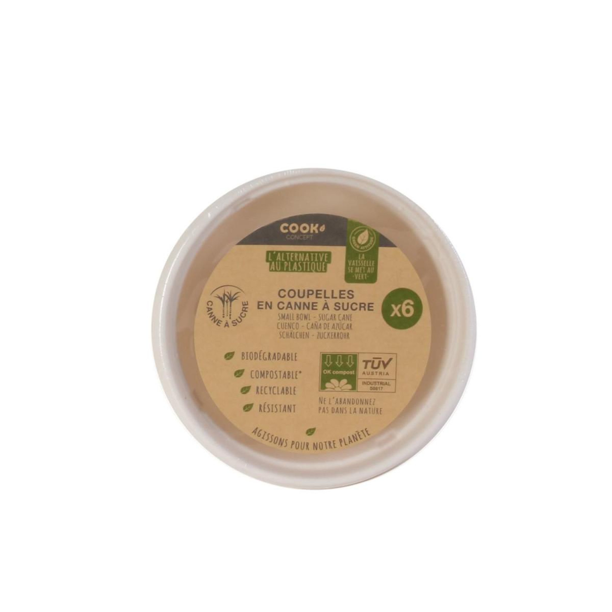 Voir la diapositive 4 : COOK CONCEPT Lot de 6 coupelles rondes  canne à sucre  13cm blanc