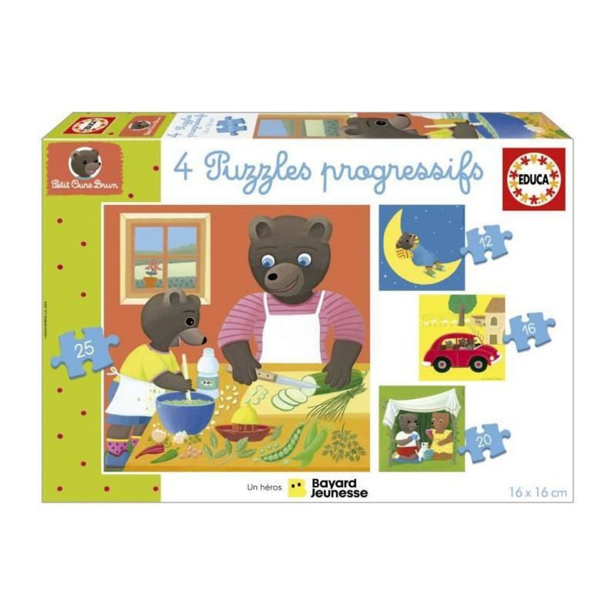 EDUCA Puzzle - EDUCA - Petit Ours Brun : 4 puzzles progressifs pour enfants de 12 a 25 pieces des 3 ans