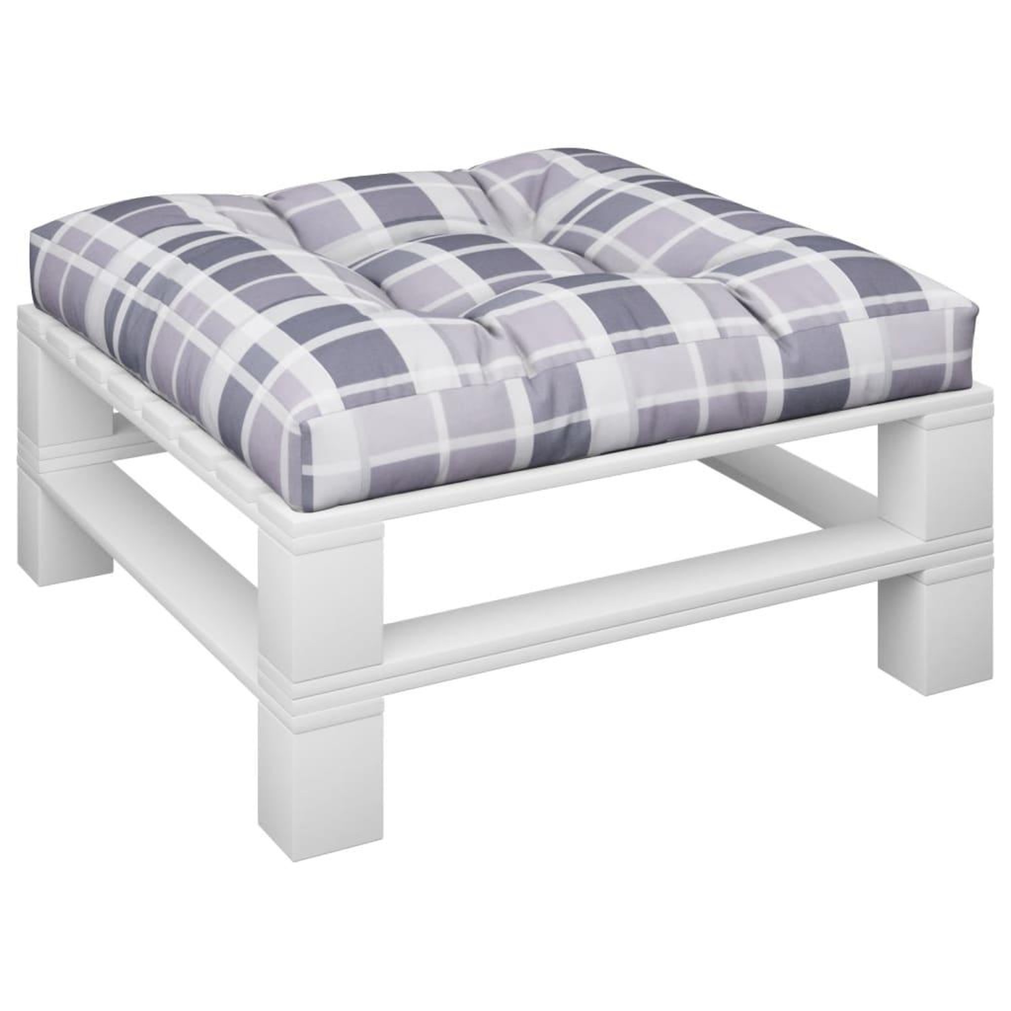 Voir la diapositive 3 : VIDAXL Coussin de palette motif a carreaux gris 70x70x12 cm tissu
