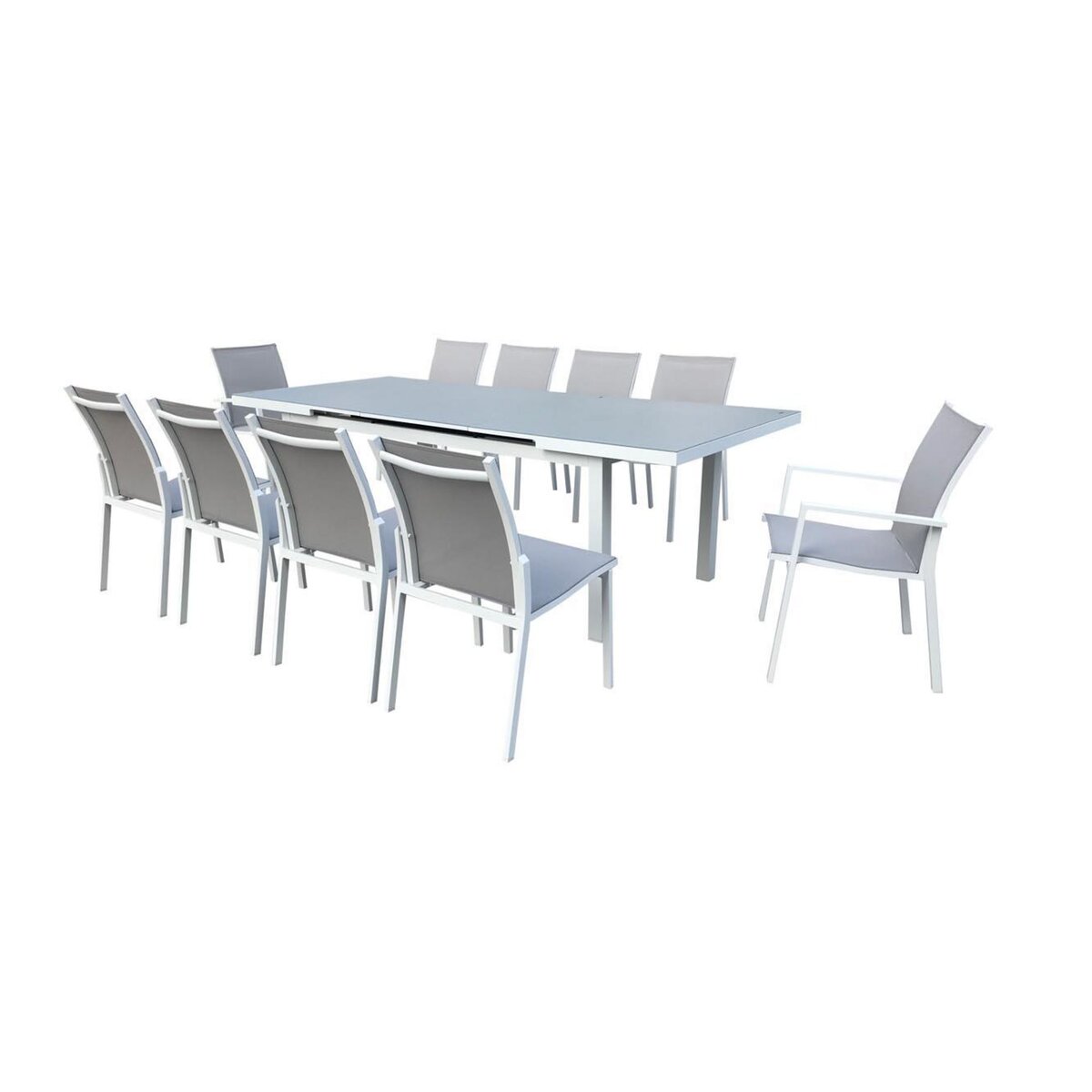 CONCEPT USINE Table de jardin 8 chaises et 2 fauteuils en alu gris-blanc ELADA