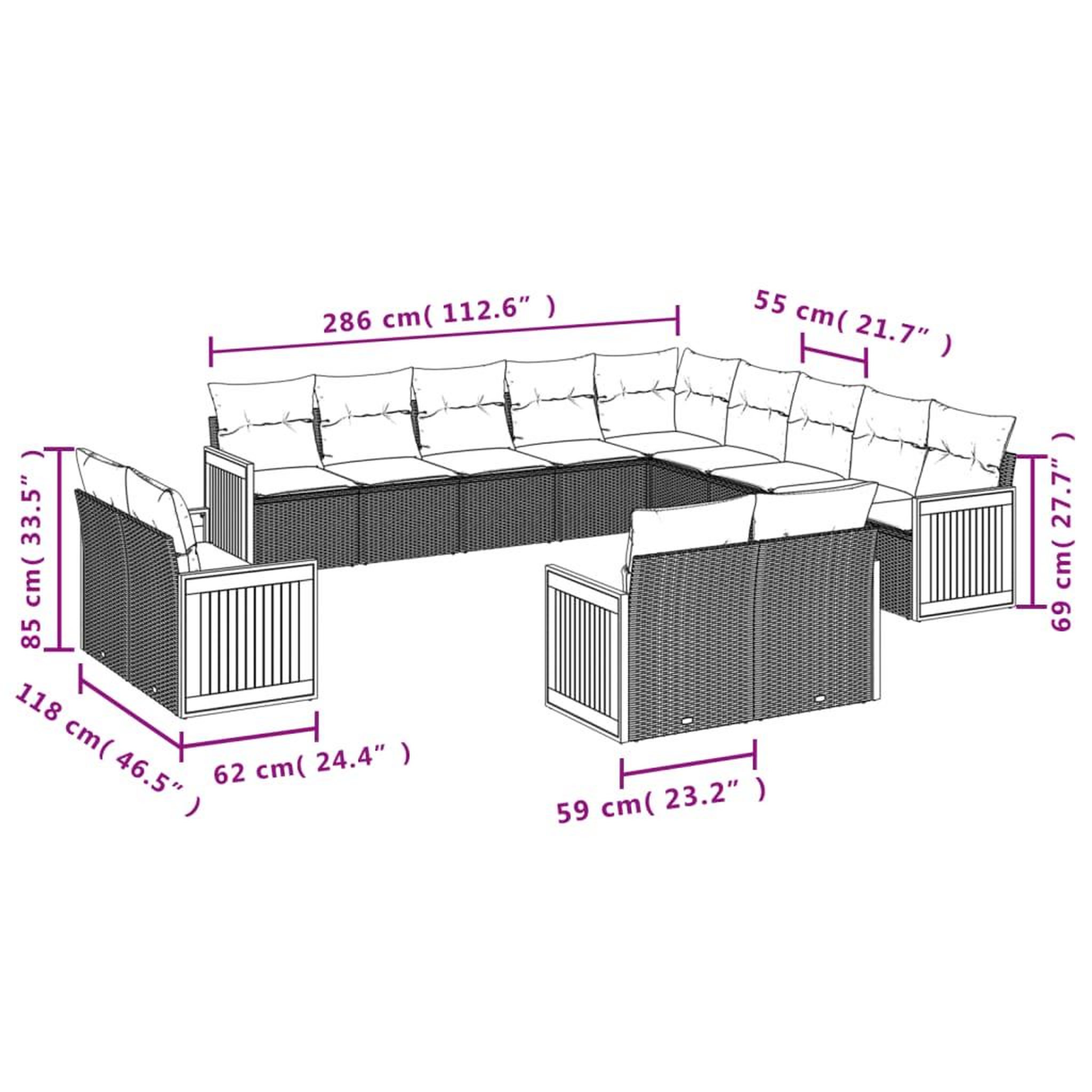 Voir la diapositive 6 : VIDAXL Salon de jardin avec coussins 13 pcs noir resine tressee