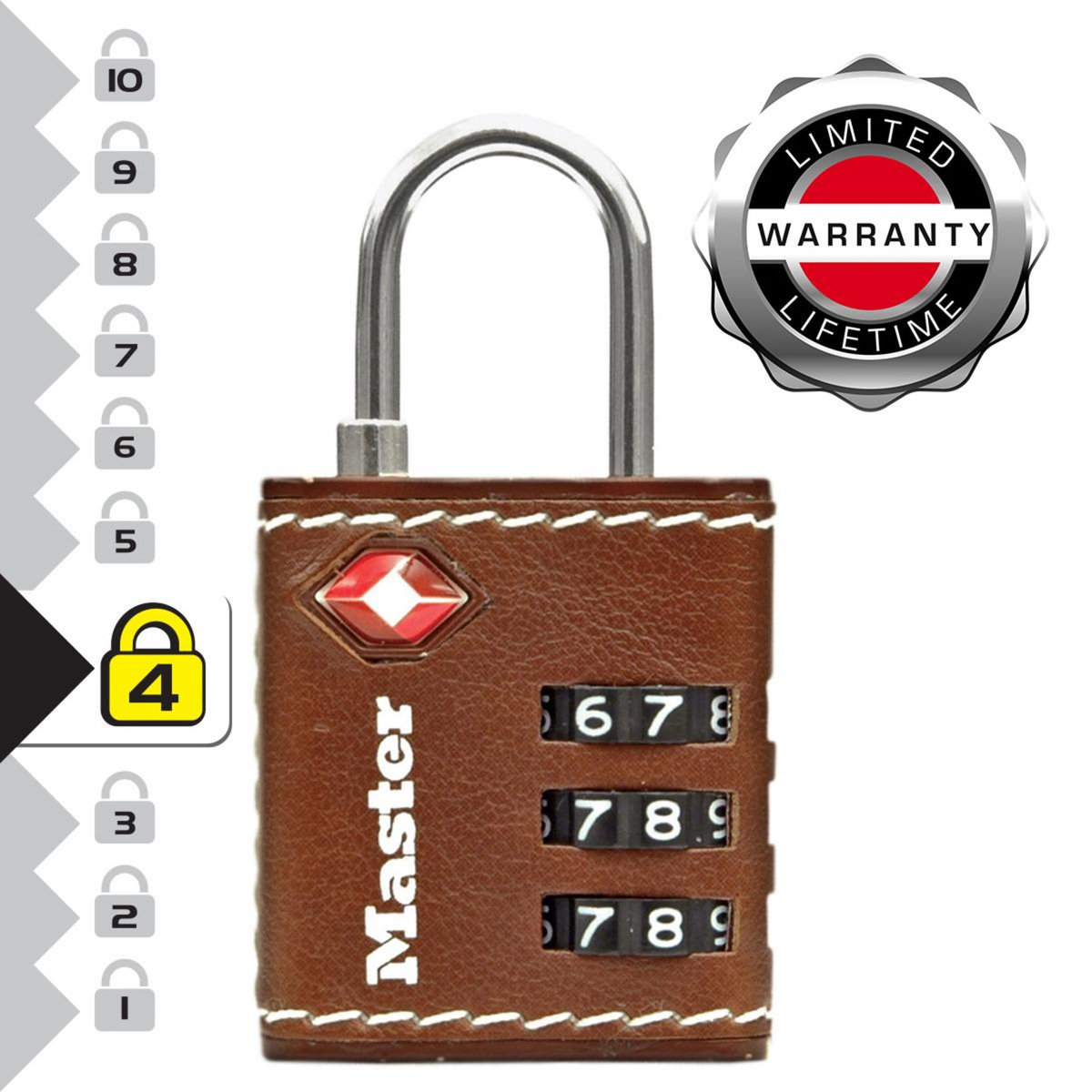 Master lock 4692EURDBRN Cadenas à Combinaison TSA, Cuir Marron, 5,5 x 3 x 2,6 cm