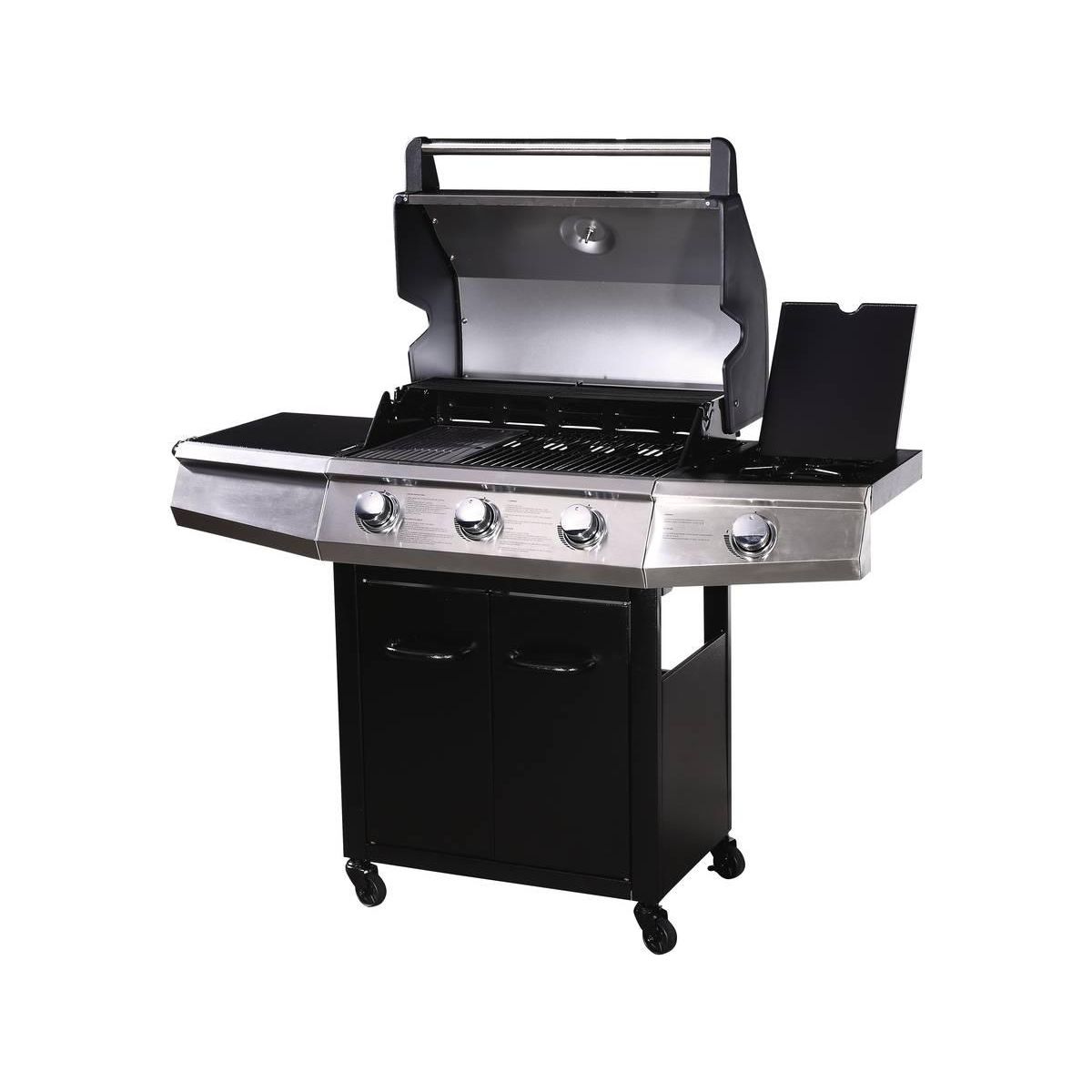 Habitat et Jardin Barbecue Gaz avec LED  Bingo 4  - 4 brûleurs dont 1 latéral - 14kW + Housse protection - Noir
