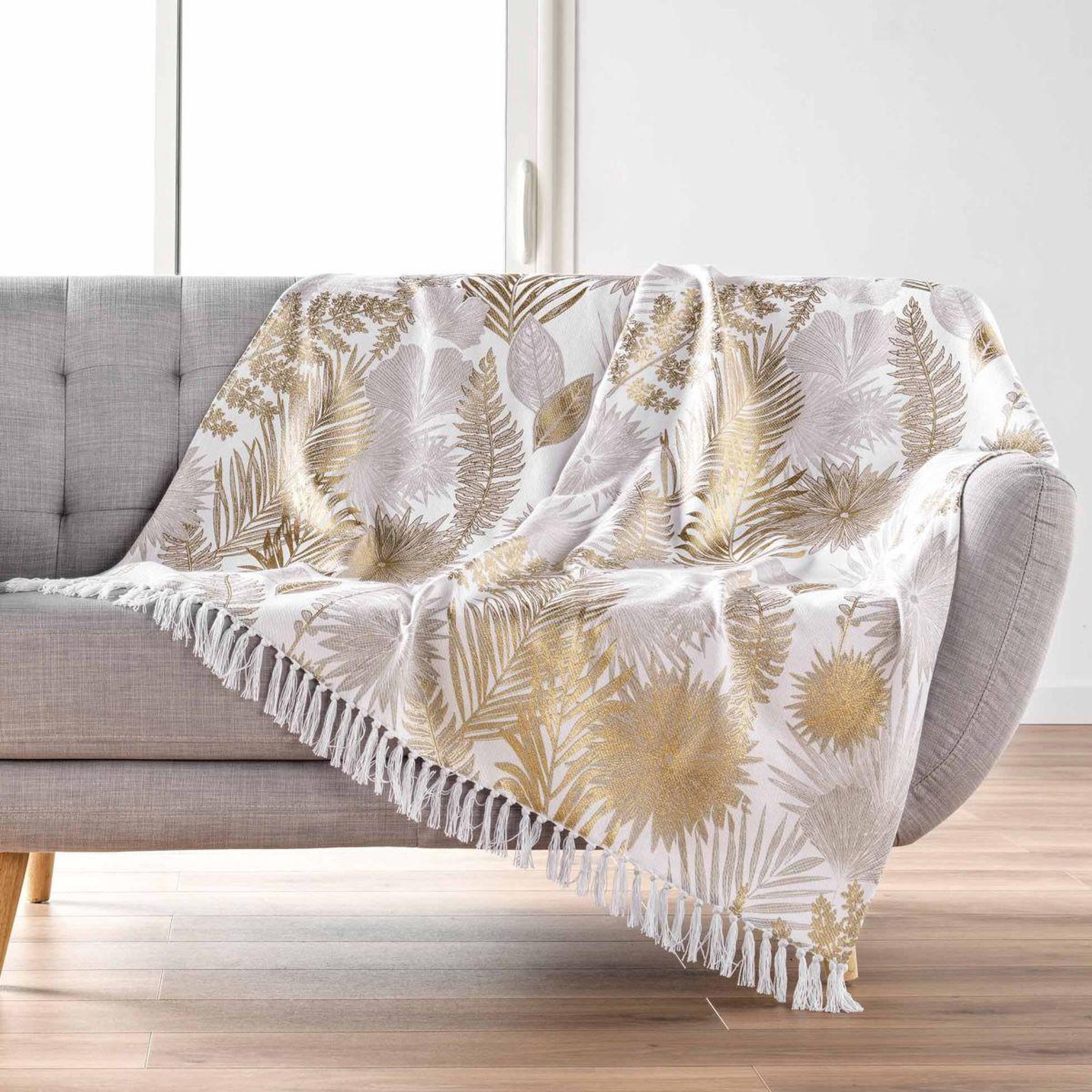 Voir la diapositive 5 : Douceur d'Intérieur Plaid à franges imprimé  melisse  125x150cm multicolore