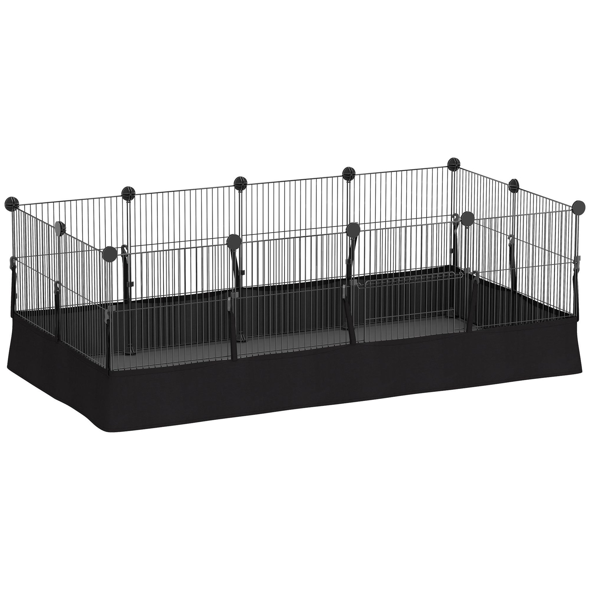 PAWHUT Enclos cage rongeur 12 panneaux modulables acier - tapis étanche - 120x60x40cm - noir