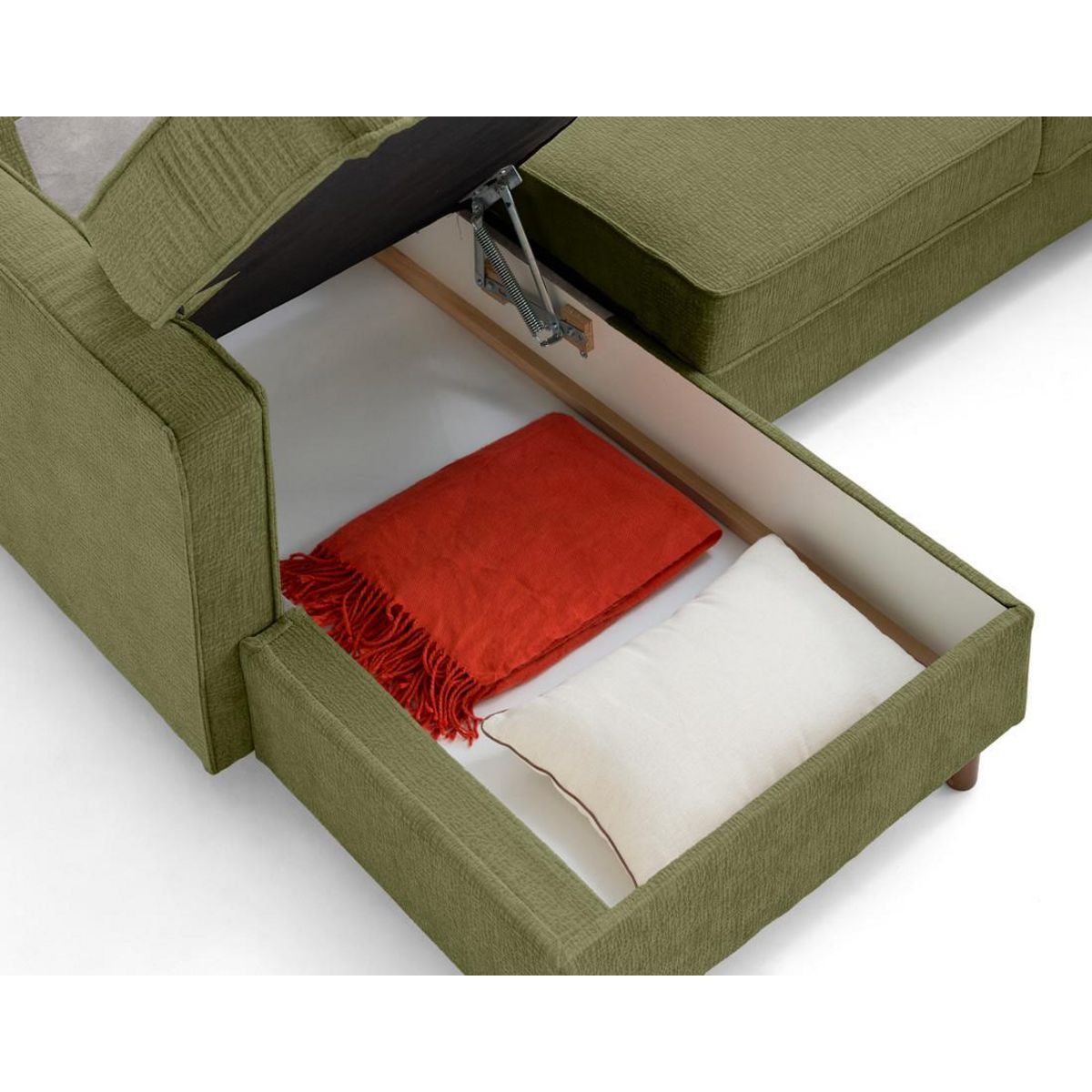 LISA DESIGN Jake - canapé panoramique d'angle droit 7 places convertible avec coffre en tissu velours relief
