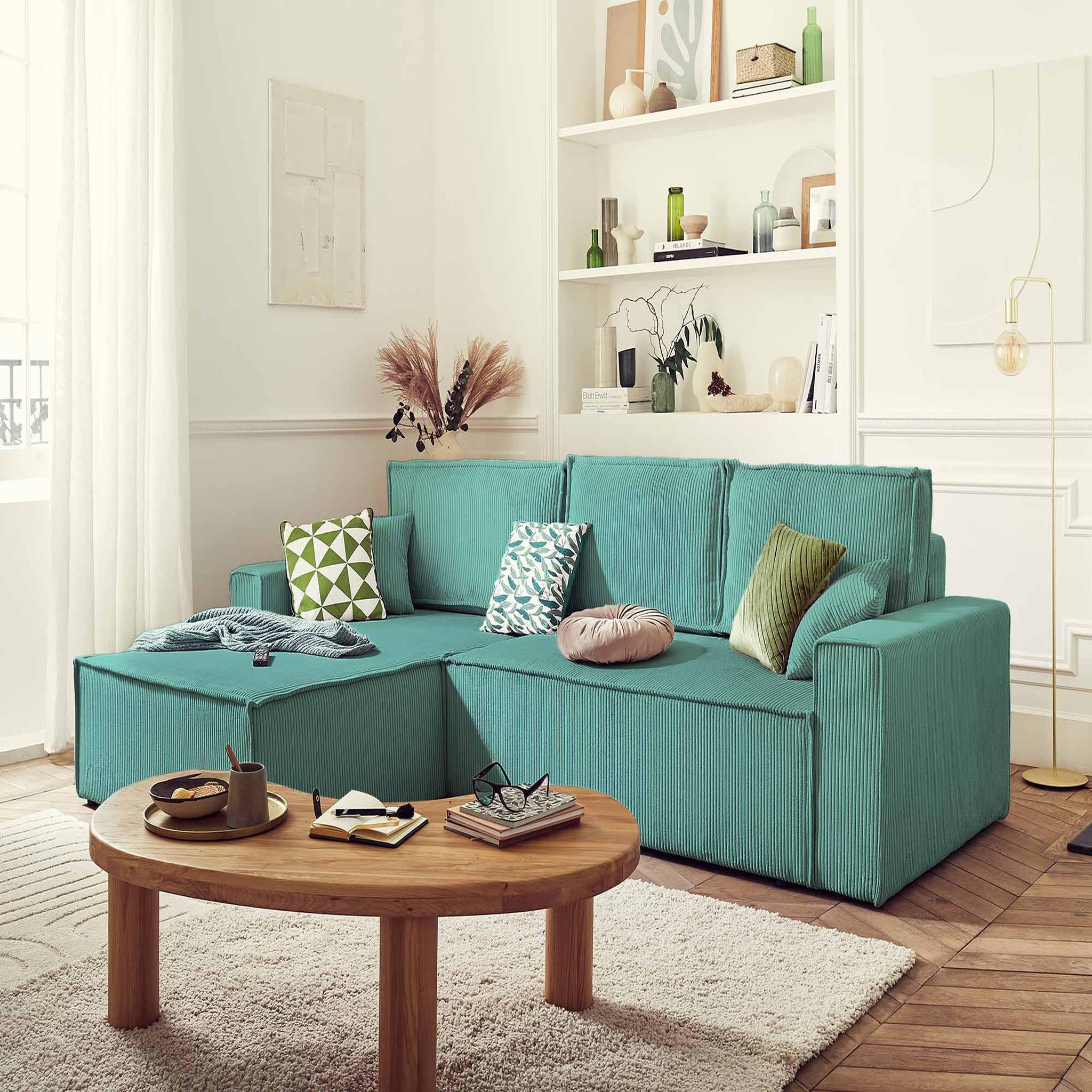 Voir la diapositive 4 : BEST MOBILIER Dellia - canapé d'angle réversible convertible - avec coffre - en velours côtelé - 4 places
