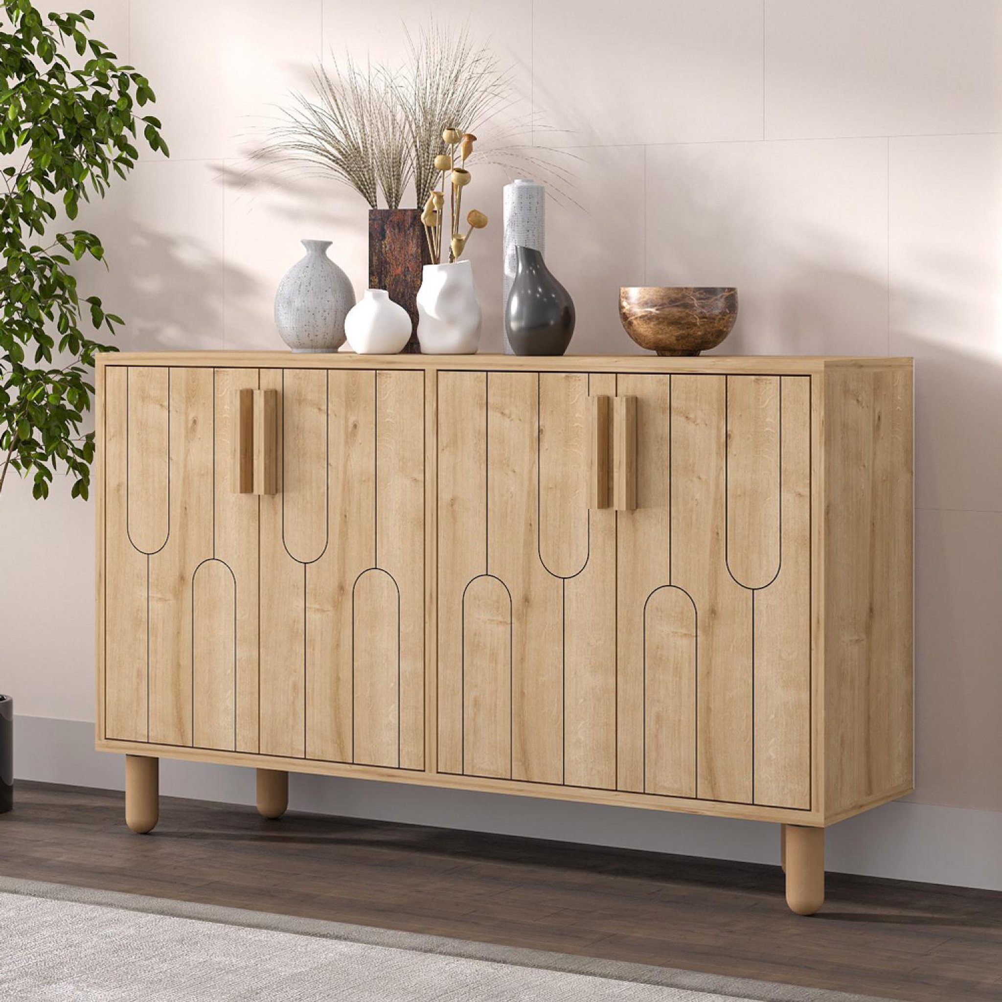 Voir la diapositive 3 : CONCEPT USINE Buffet 4 portes aspect bois design graphique120x73cm VINCI
