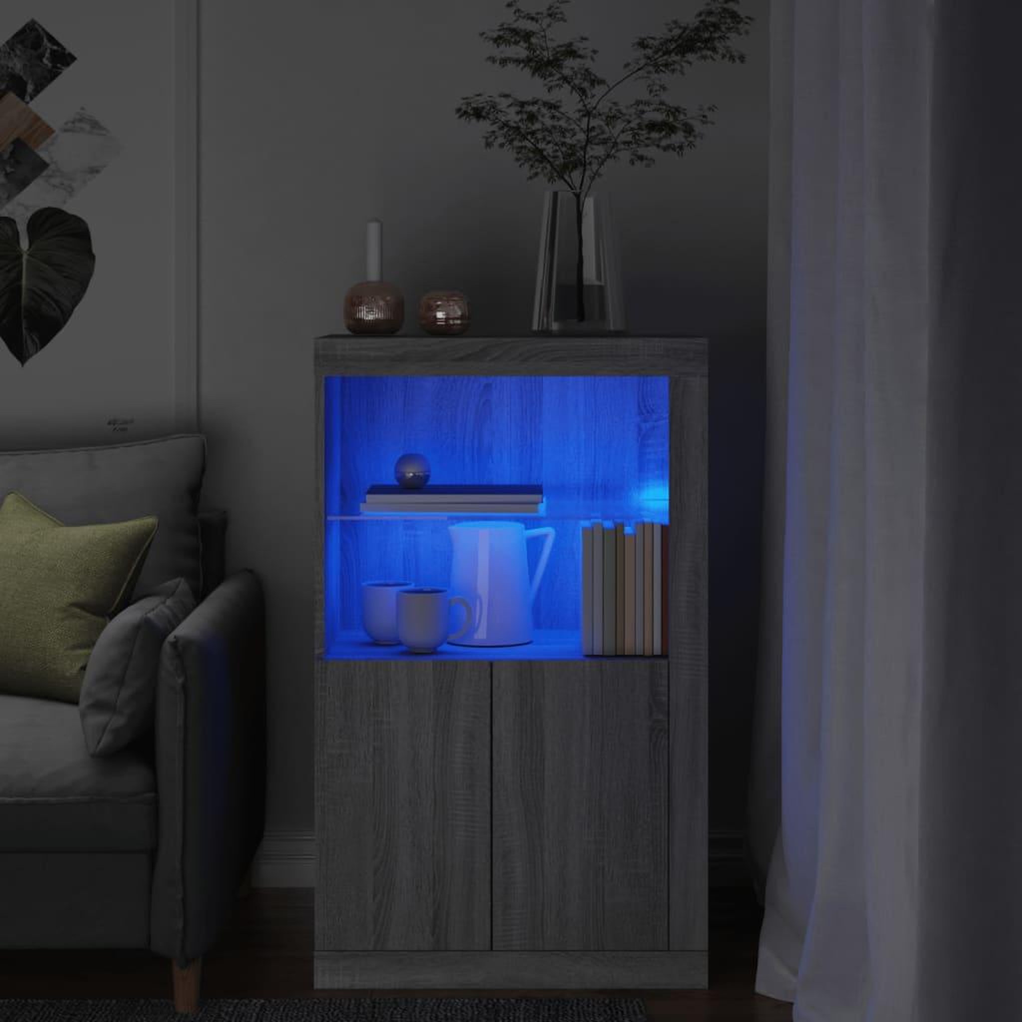 VIDAXL Armoire laterale et lumieres LED sonoma gris bois d'ingenierie