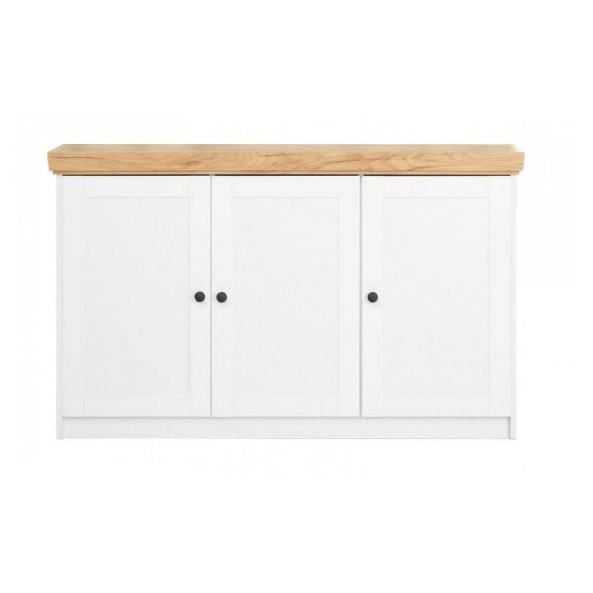 HomeStyle4U Commode moderne en bois massif avec finition blanche et chêne - 123 x 82 x 42 cm