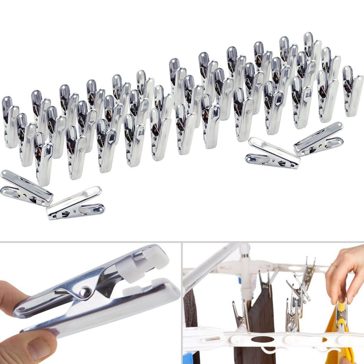 ID MARKET 40 pinces à linge inox, pinces incassables, inusables, ne rouillent pas