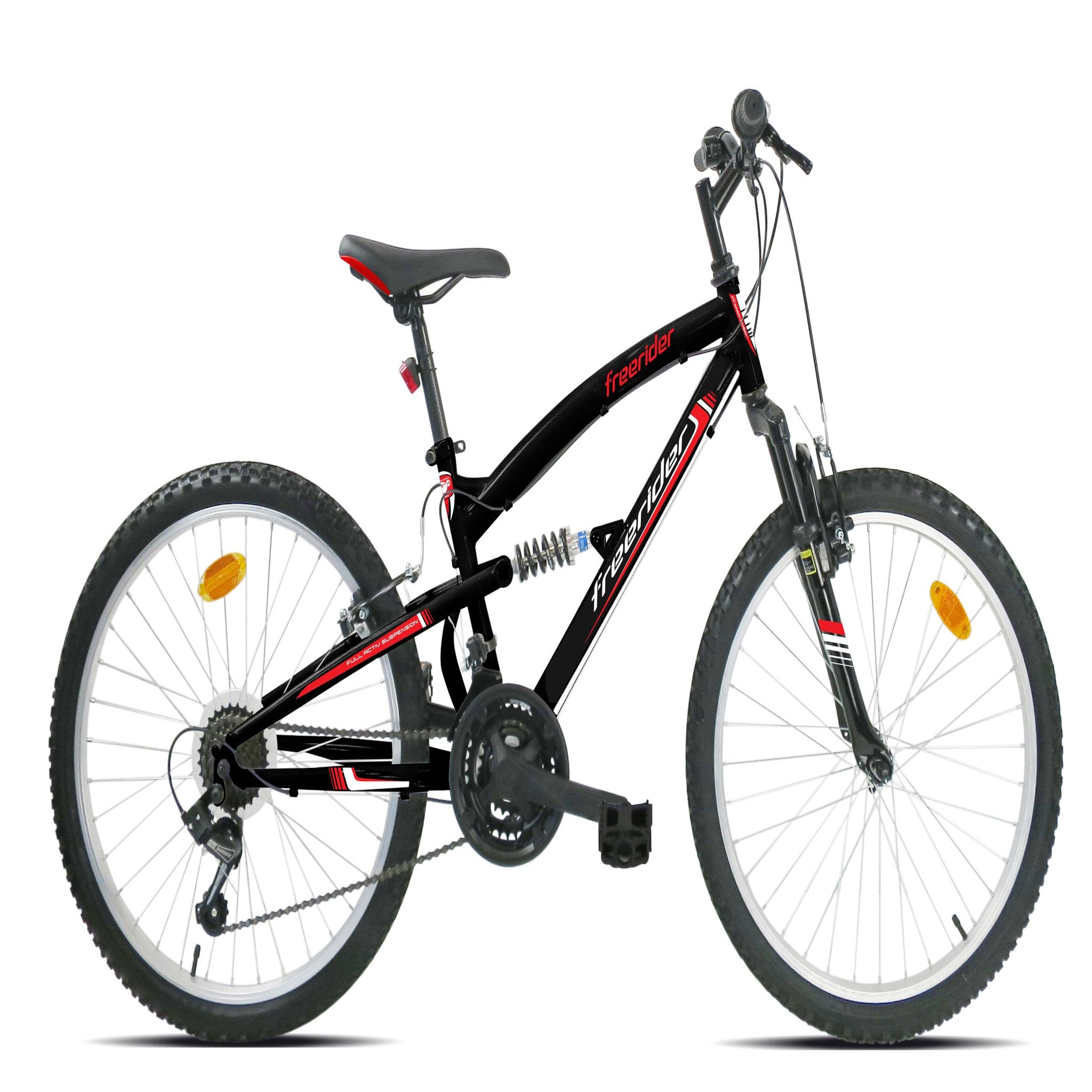 FREERIDER Vélo VTT 24'' Tout Suspendu   Freerider   Mixte pour enfant de taille à partir de 140 cm  - 18 Vitesses Indexées - Fourche télescopique - Dérailleur Shimano - Freins V-Brake et Jantes en aluminium