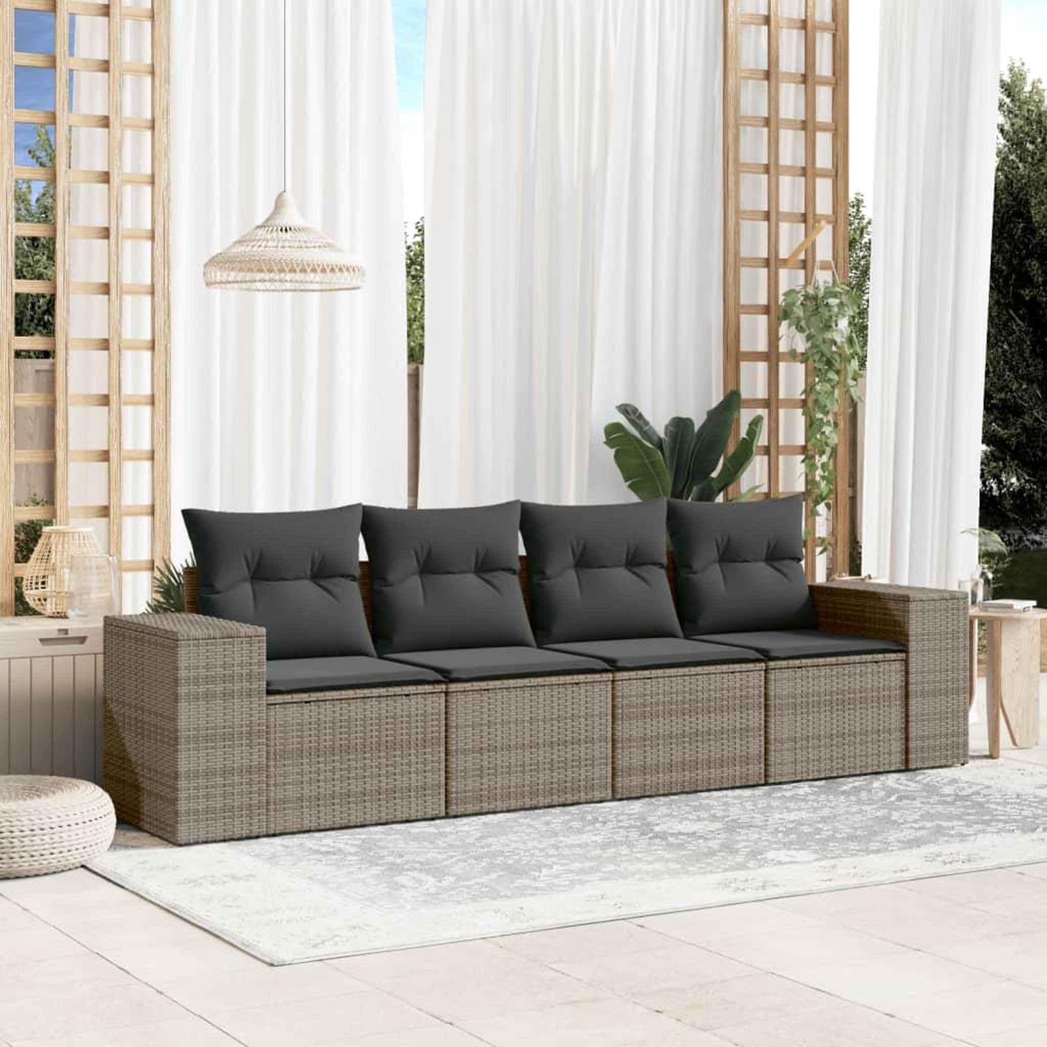 VIDAXL Salon de jardin 4 pcs avec coussins gris resine tressee