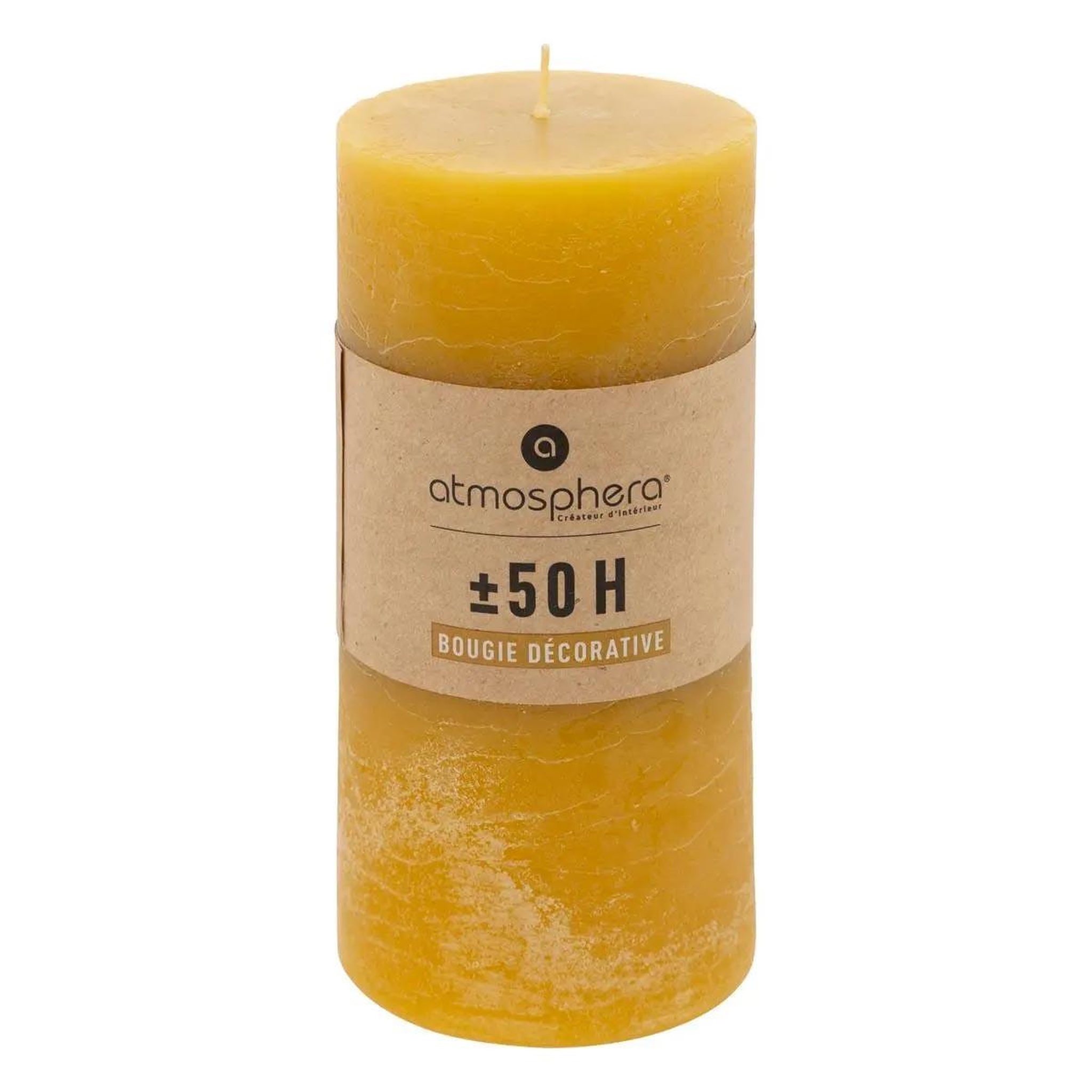 Voir la diapositive 2 : COMPTOIR DE LA BOUGIE Bougie cylindrique  rustic  14cm jaune