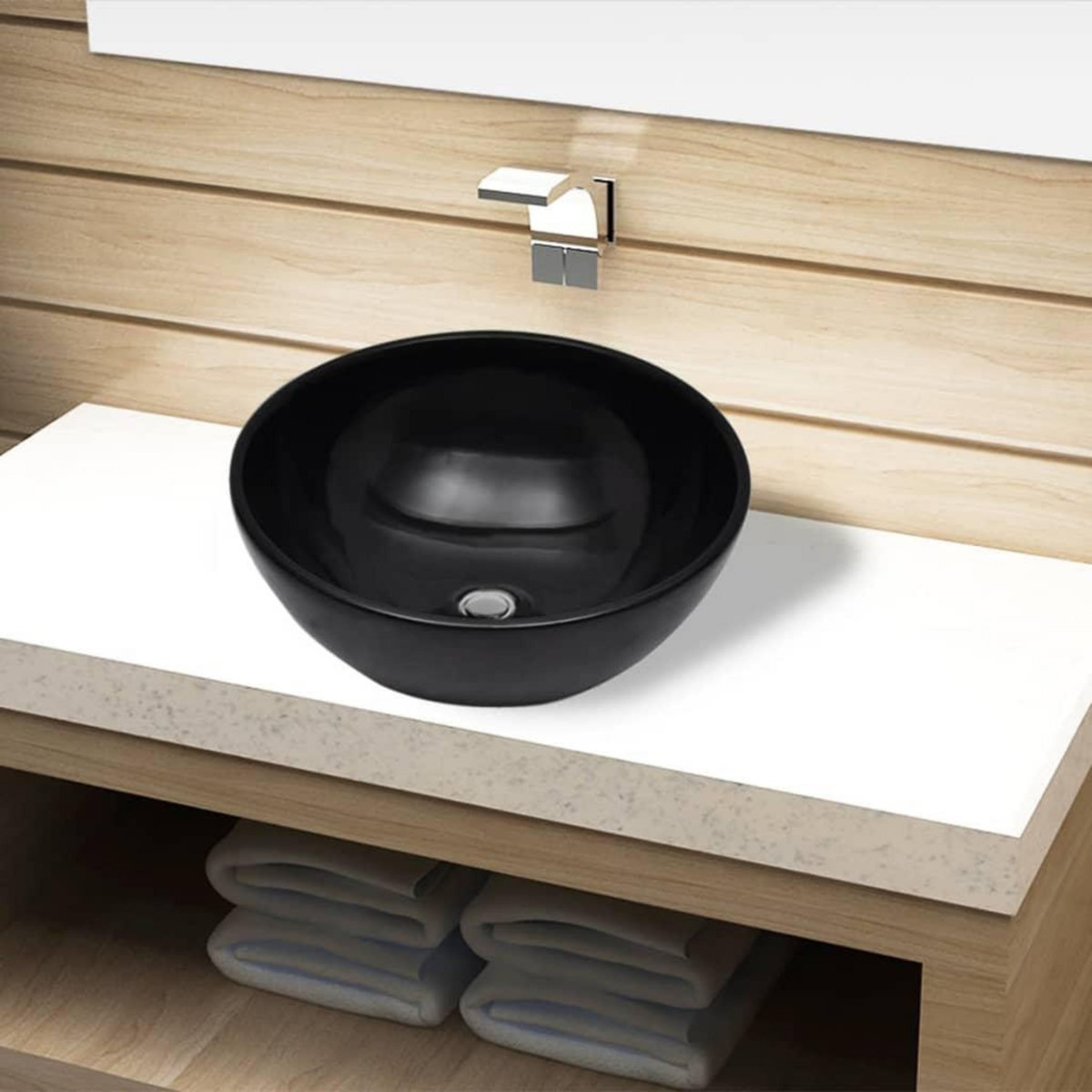 VIDAXL Bassin d'evier rond ceramique Noir pour salle de bain