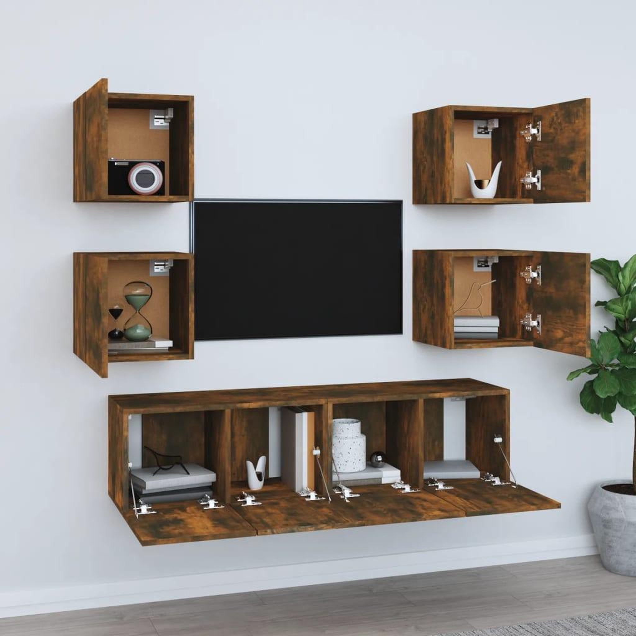 Voir la diapositive 3 : VIDAXL Ensemble de meubles TV 6 pcs Chene fume Bois d'ingenierie