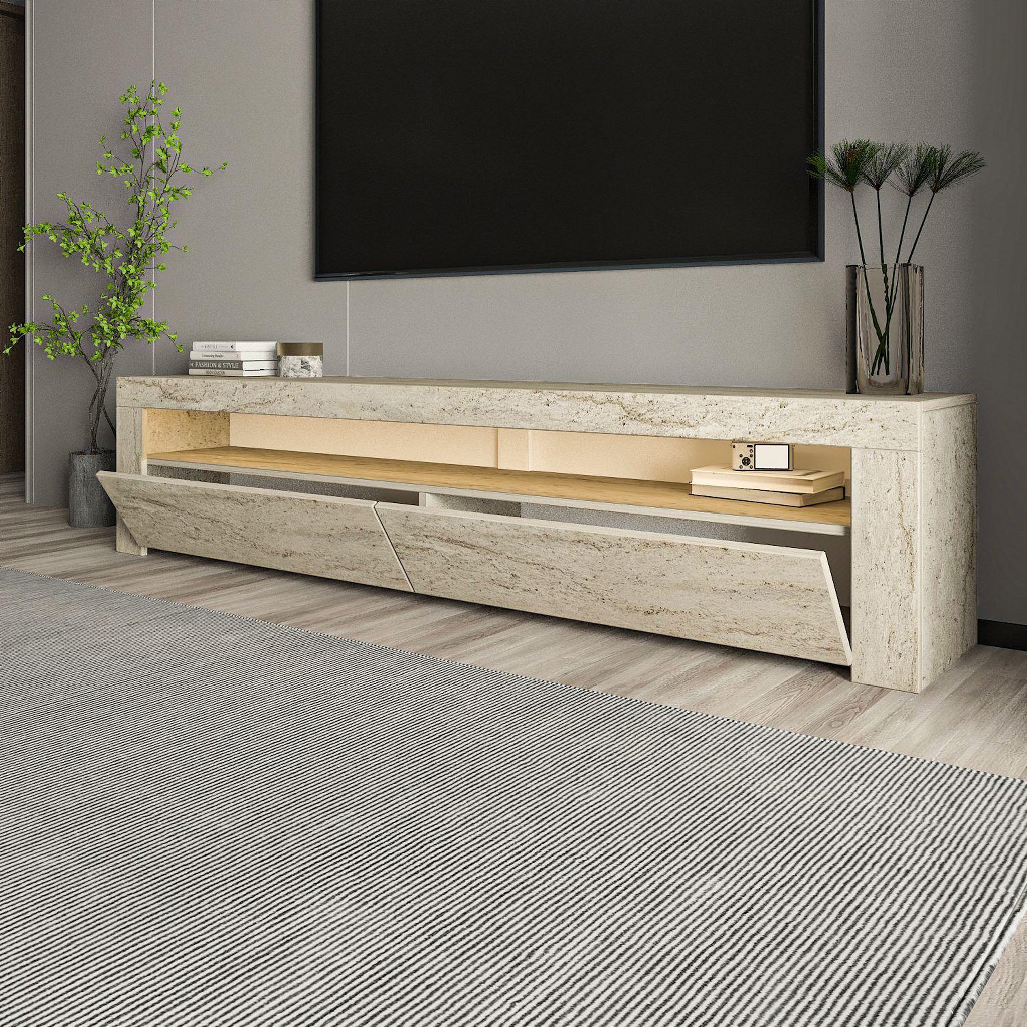 Voir la diapositive 4 : Habitat et Jardin Meuble tv en bois  bati  - 150 x 36 x 46 cm - travertin