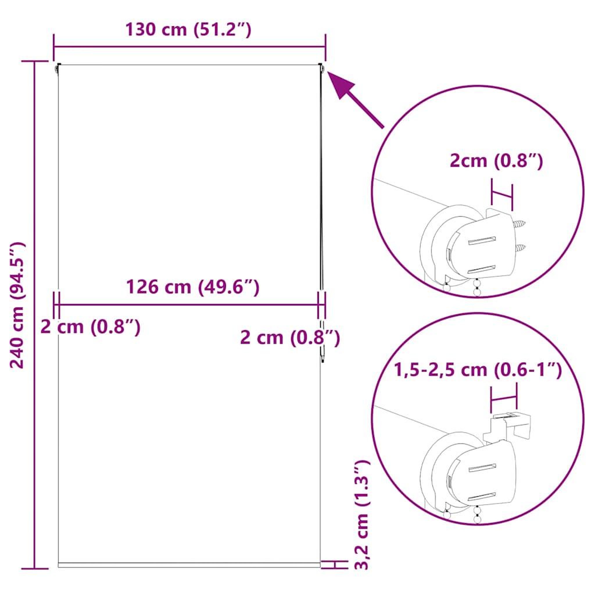Voir la diapositive 6 : VIDAXL Store enrouleur de douche 130x240 cm largeur du tissu 126 cm