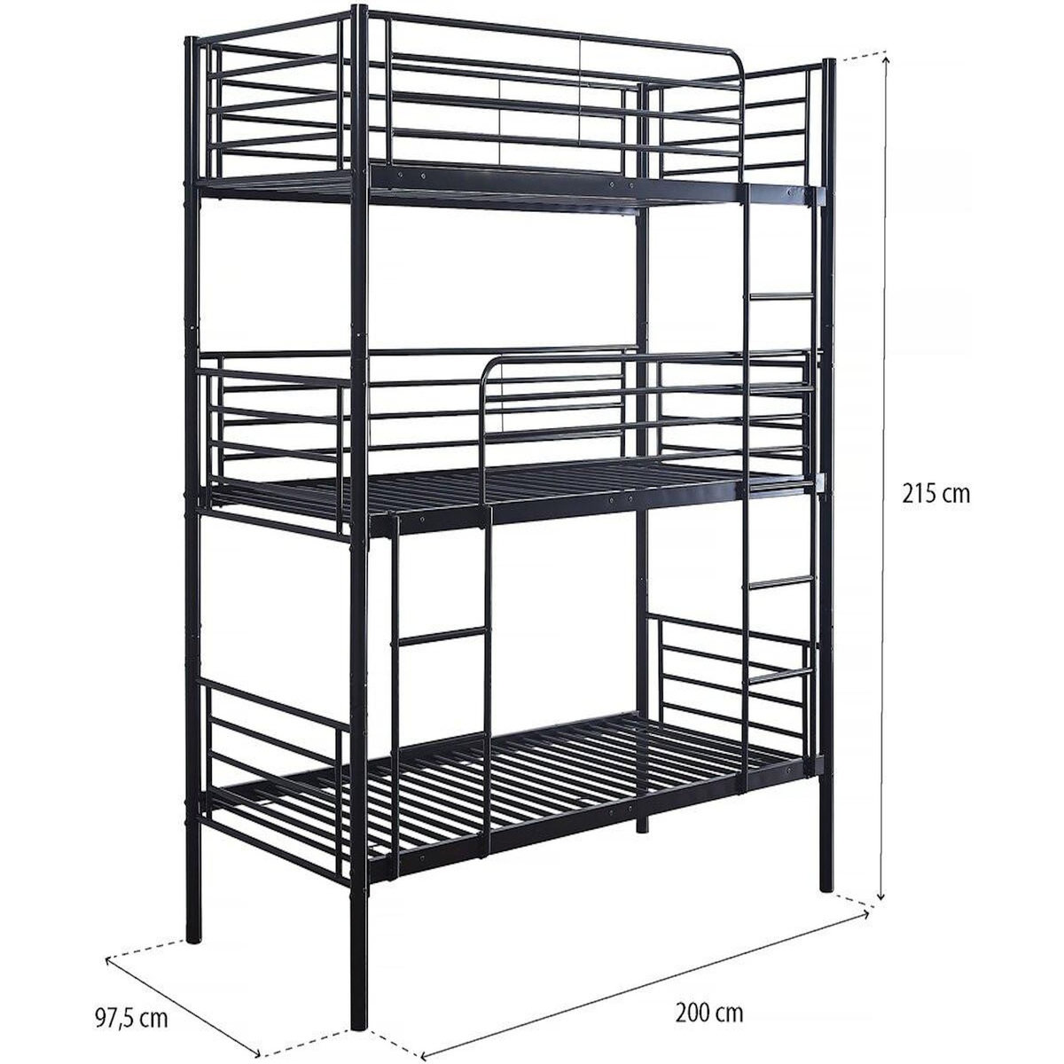 Habitat et Jardin Lit superposé en métal triple  HAVIN  - 90 x 190 cm - Noir