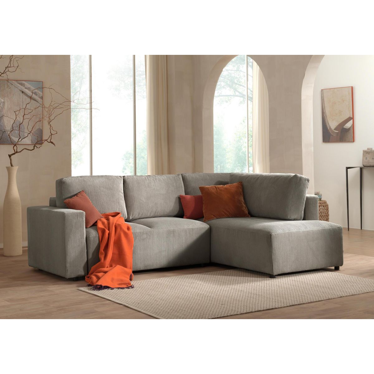 LISA DESIGN Livy - canapé d'angle convertible - avec coffre - en velours côtelé - 5 places - droit