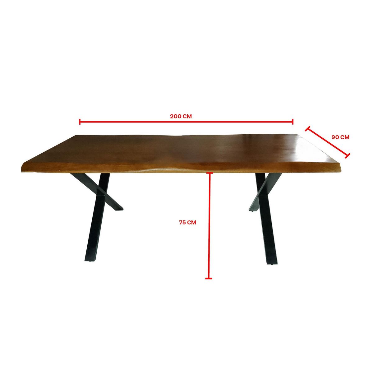 Table à manger 8 personnes en acacia massif finition huilée et pieds métal LISBONNE