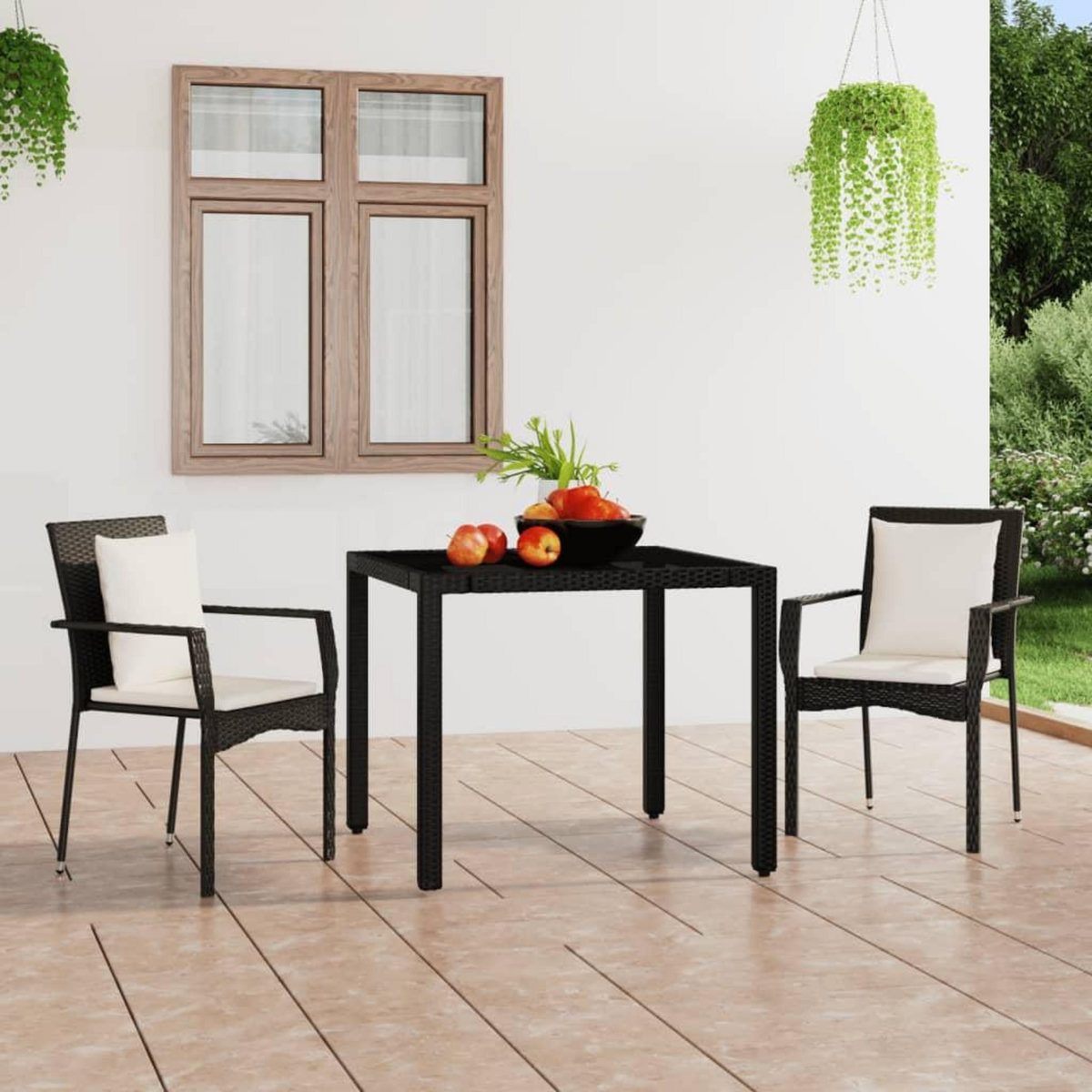 VIDAXL Chaises de jardin lot de 2 avec coussins Resine tressee Noir