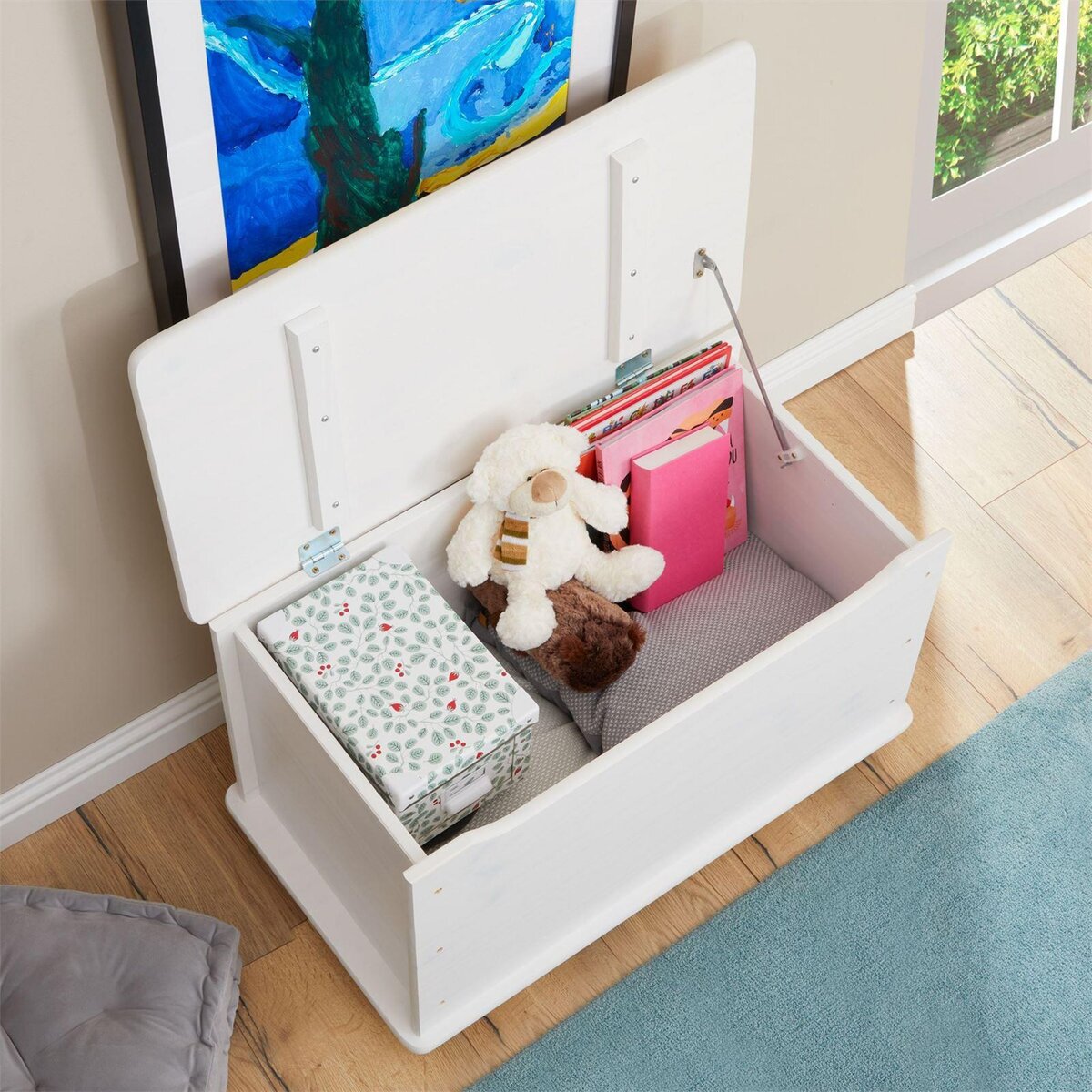 IDIMEX Coffre à jouets ELISA avec roulettes, en pin massif