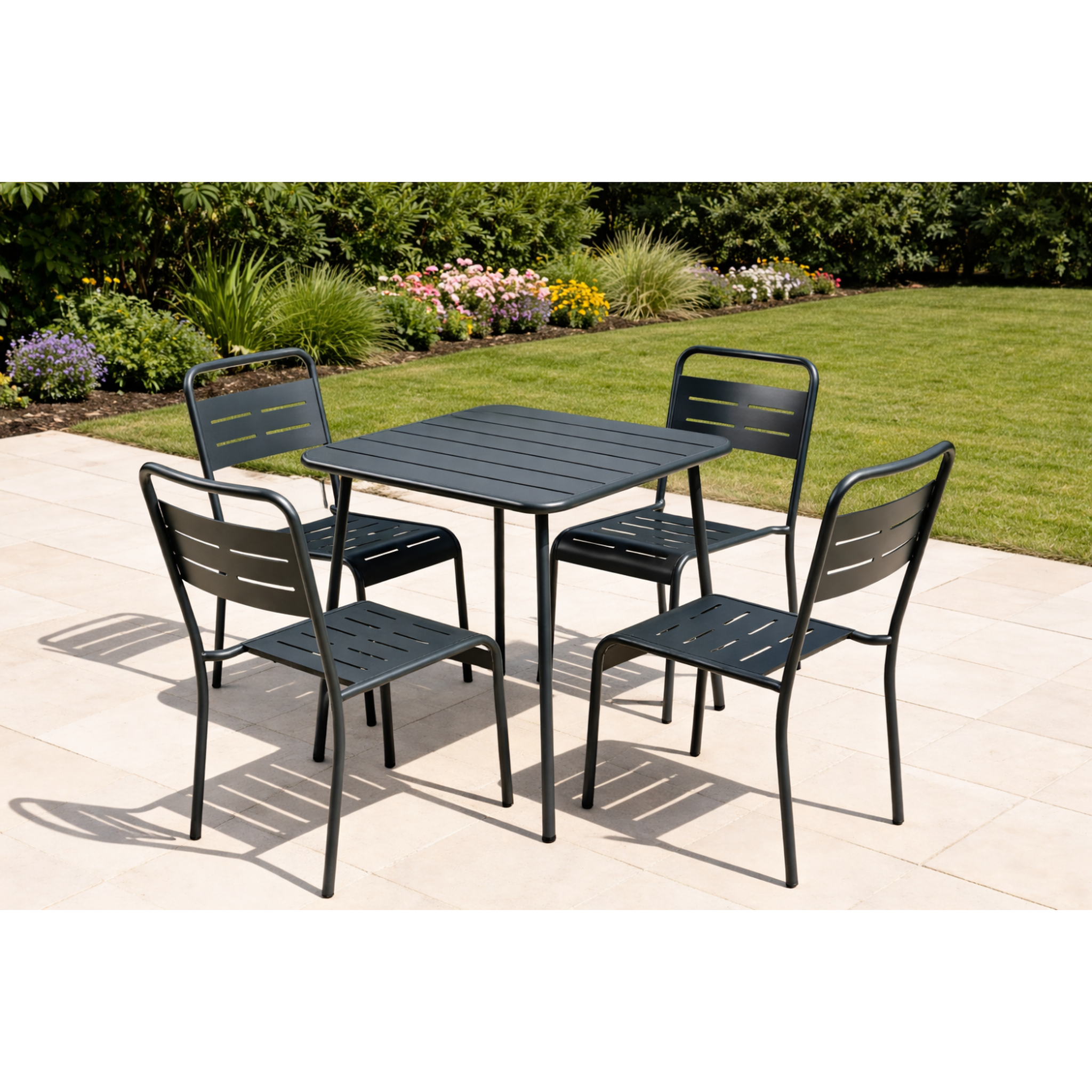 Voir la diapositive 5 : CONCEPT USINE Lot de 4 chaises de jardin empilables gris foncé bergame