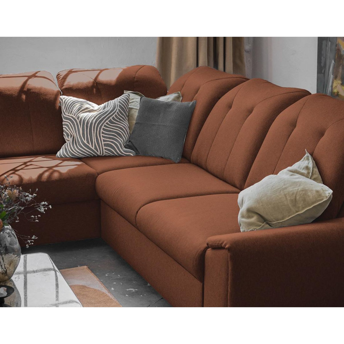 BEST MOBILIER Paul - canapé d'angle gauche - 5 places - convertible avec coffre et têtières - en tissu