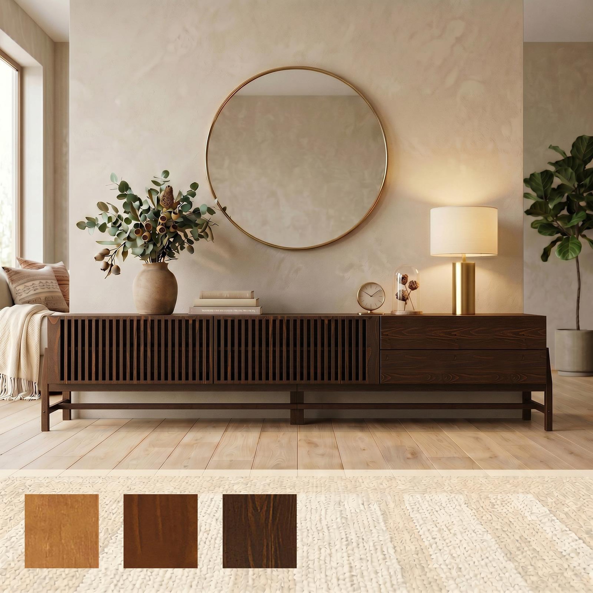 IDIMEX Meuble tv adamo l 220 cm 2 portes, 2 tiroirs en bois massif. Coloris disponibles : Marron