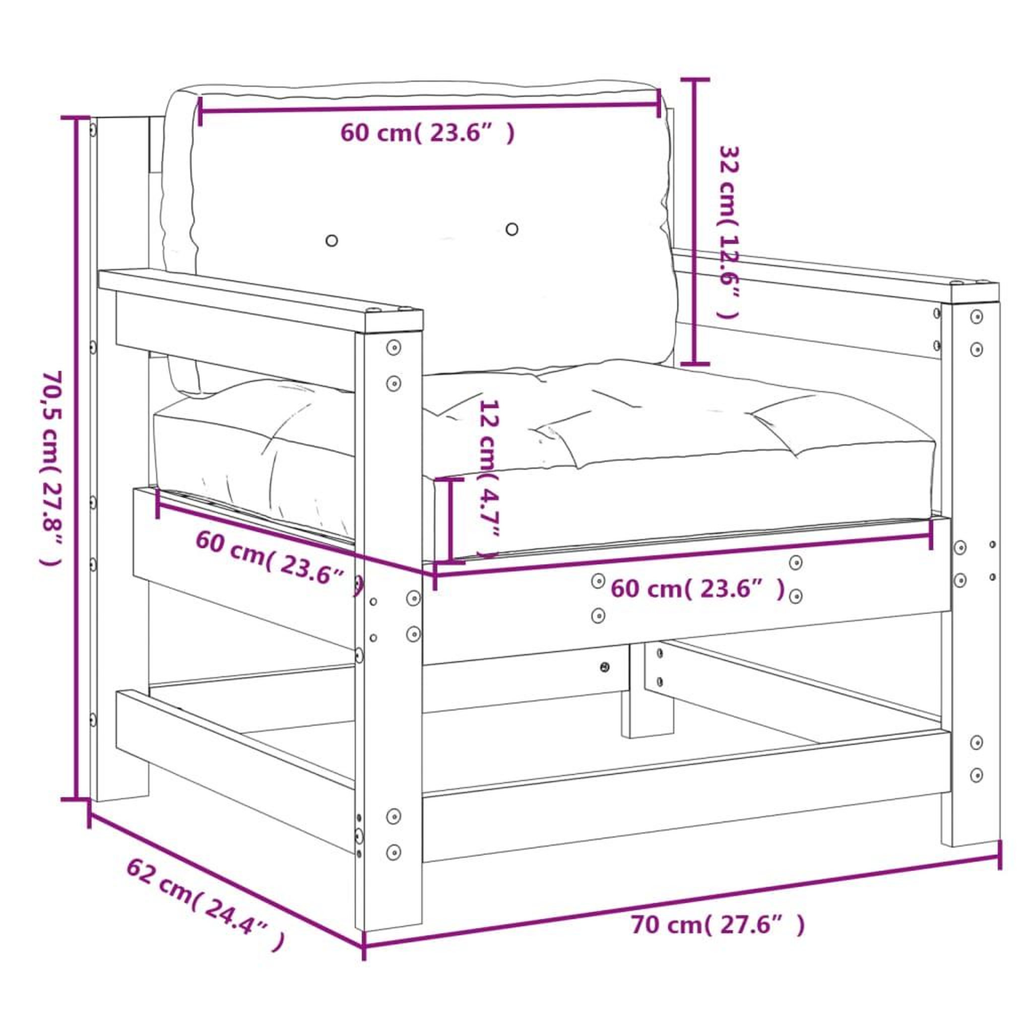 Voir la diapositive 6 : VIDAXL Chaises de jardin et coussins lot de 2 blanc bois de pin massif