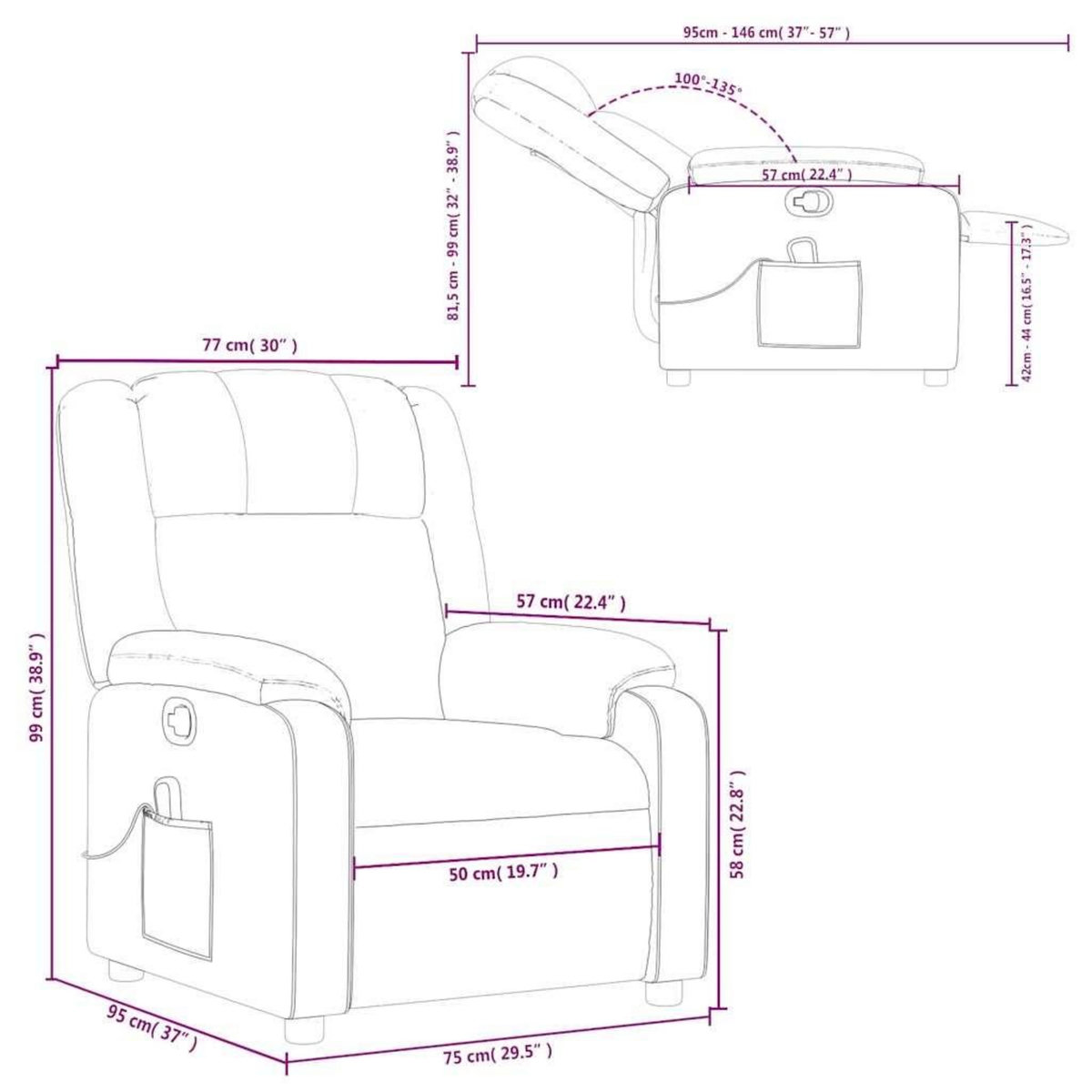 VIDAXL Fauteuil de massage inclinable Rouge bordeaux Tissu
