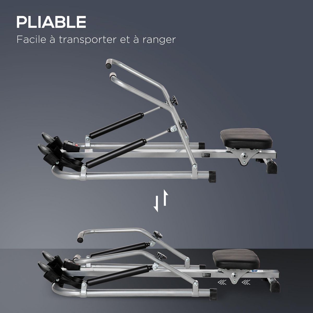 HOMCOM Rameur d'appartement pliable - collaboration Aosom.fr x FFHandball - résistance 3 niv. écran LCD multifonction - acier ABS noir gris