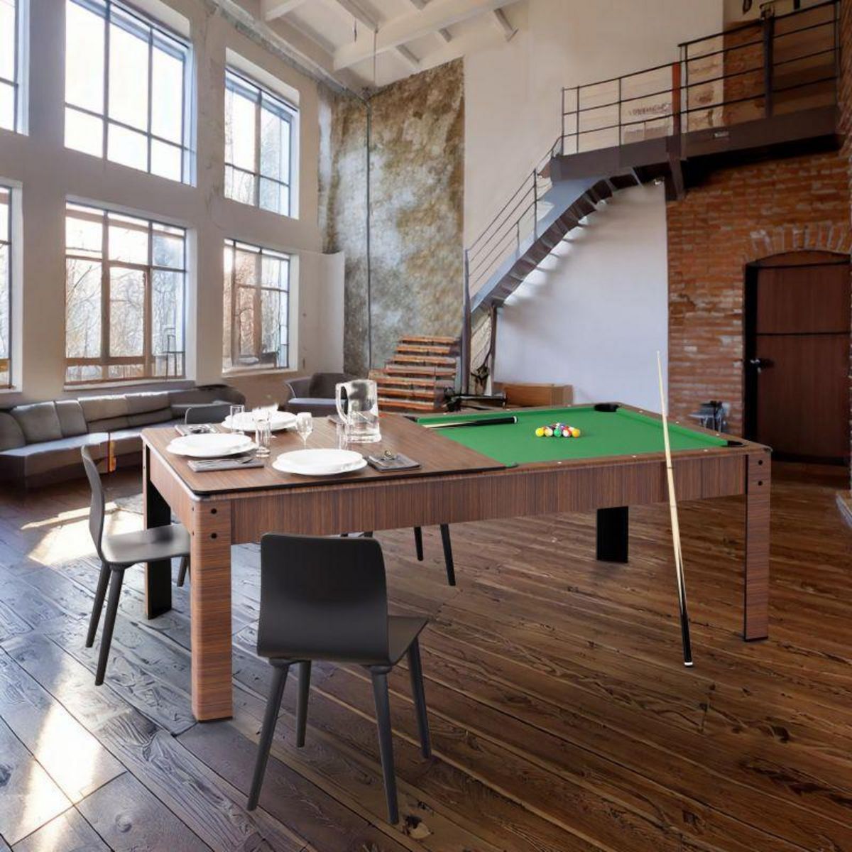 SOKKER Billard Américain convertible table 6 places KITBILL 6Ft -206,5 x 116,5 x 80cm Plateau dînatoire et accessoires inclus - Marron