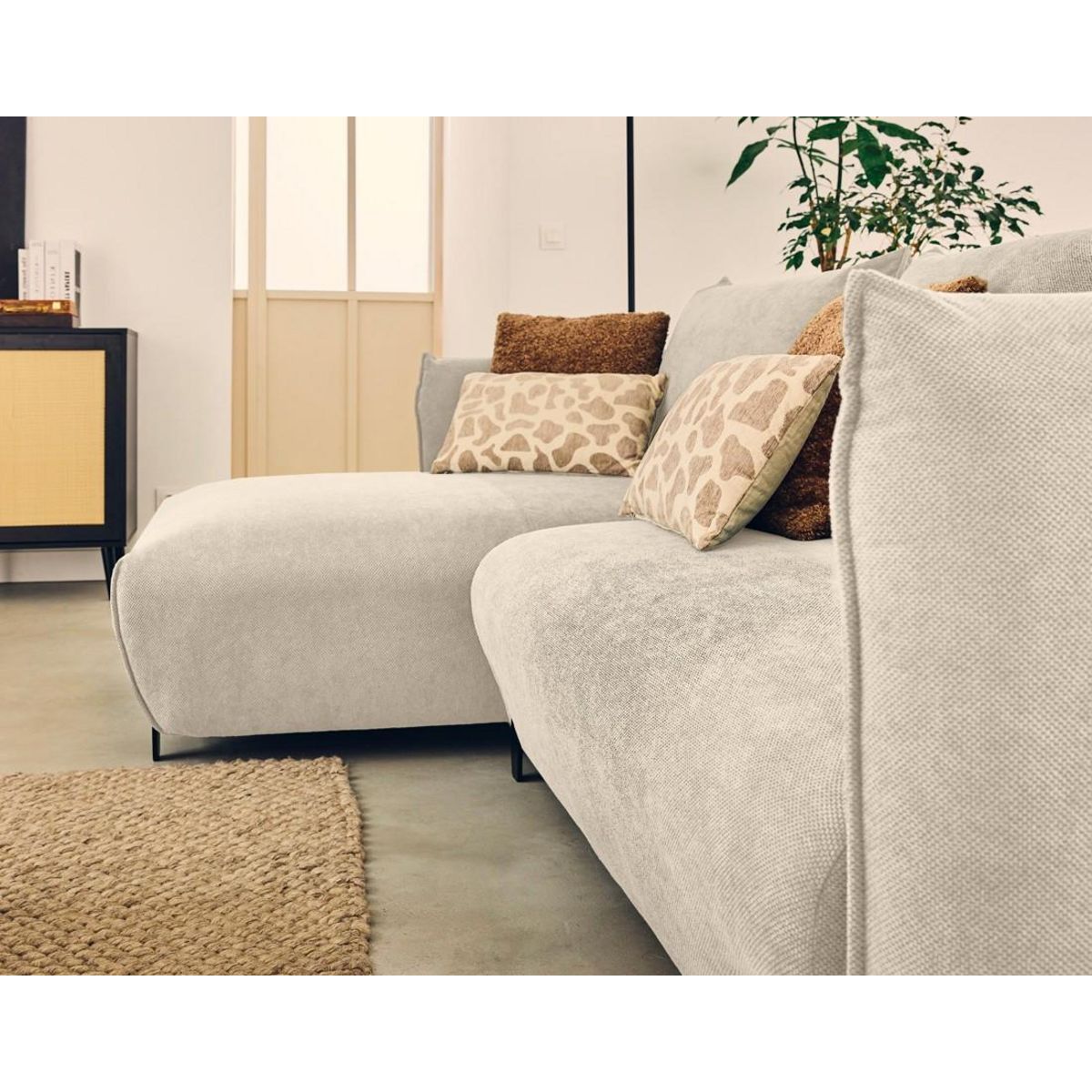 LISA DESIGN Gianni - canapé d'angle gauche 4 places convertible avec coffre en tissu