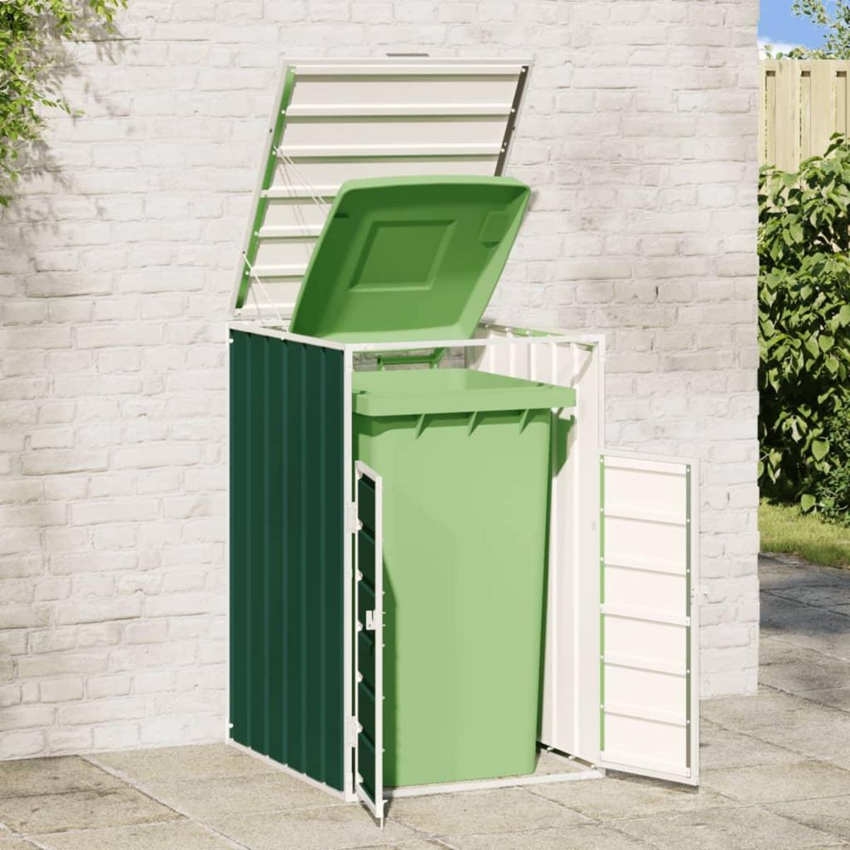 VIDAXL Rangement a roulettes pour poubelles pour bac unique vert acier