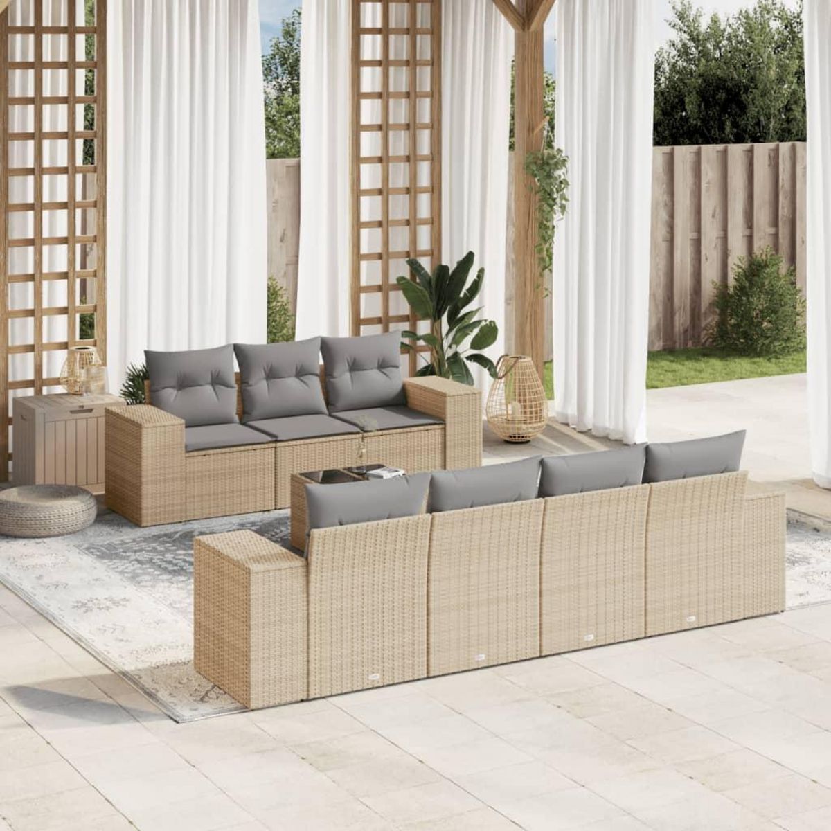 VIDAXL Salon de jardin avec coussins 8 pcs beige resine tressee