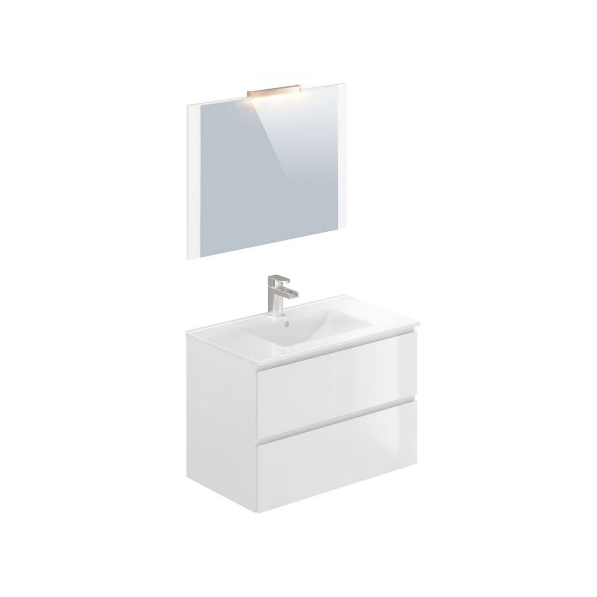 Meuble de salle de bain 1 vasque 2 tiroirs et miroir LED L80cm MILA