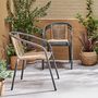 Voir la diapositive 3 : SWEEEK Fauteuils de jardin structure métallique noir et résine plastique couleur naturelle. traitement antirouille. lot de 4 TONALA