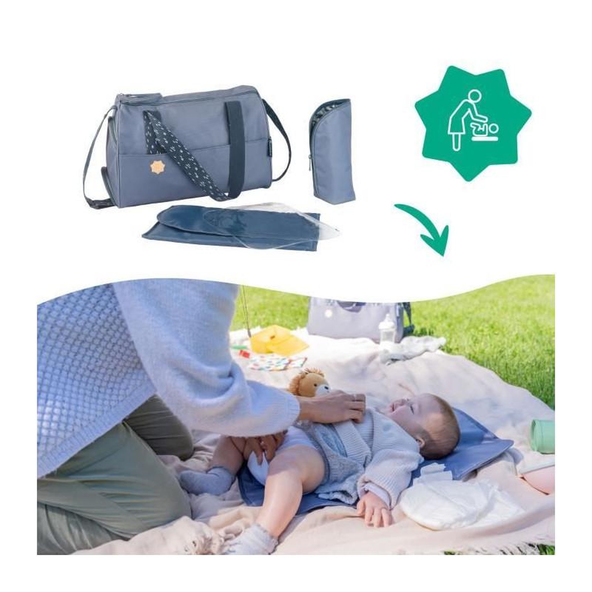 Voir la diapositive 5 : BADABULLE Badabulle Sac a langer Pocketstyle - Plan a langer, Housse isotherme, Pochette, Attaches-poussette inclus, Bleu
