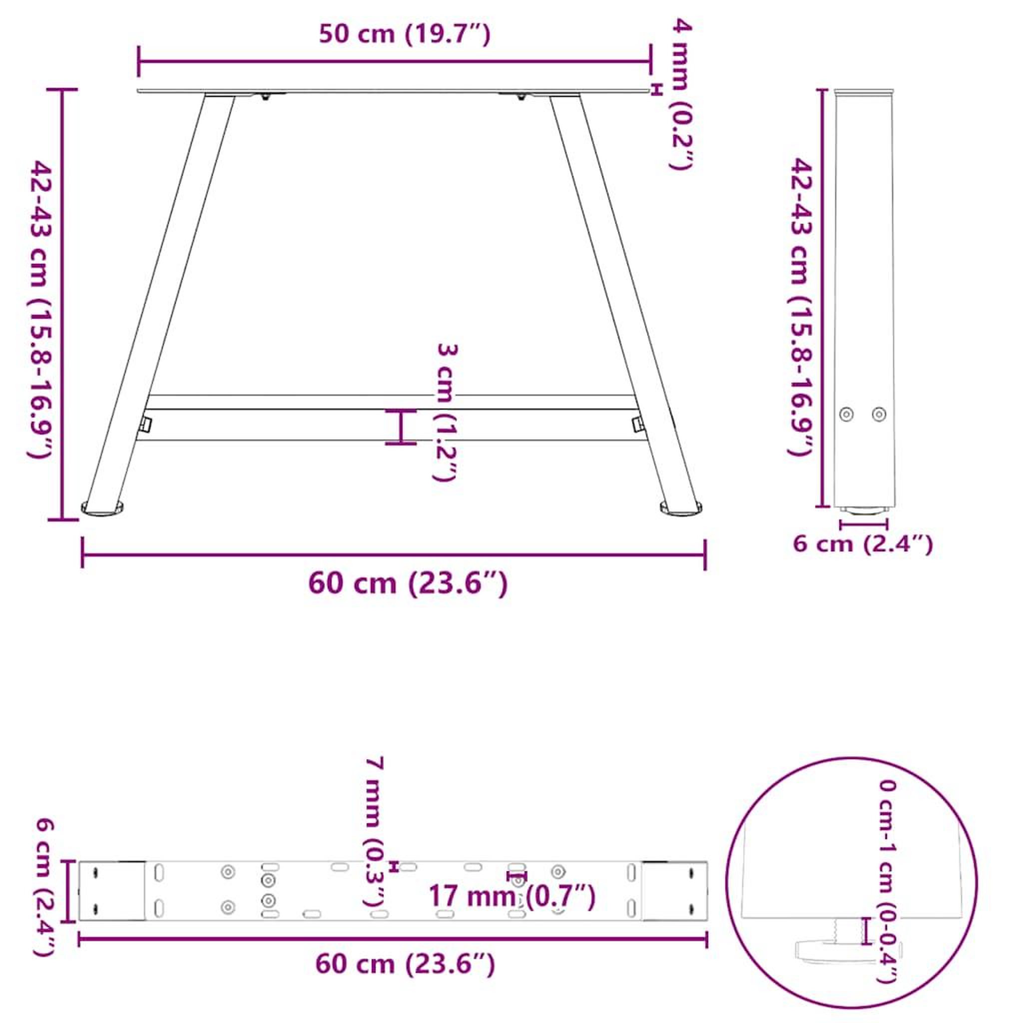 Voir la diapositive 6 : VIDAXL Pieds de table basse forme de A 2 pcs anthracite 60x(42-43) cm