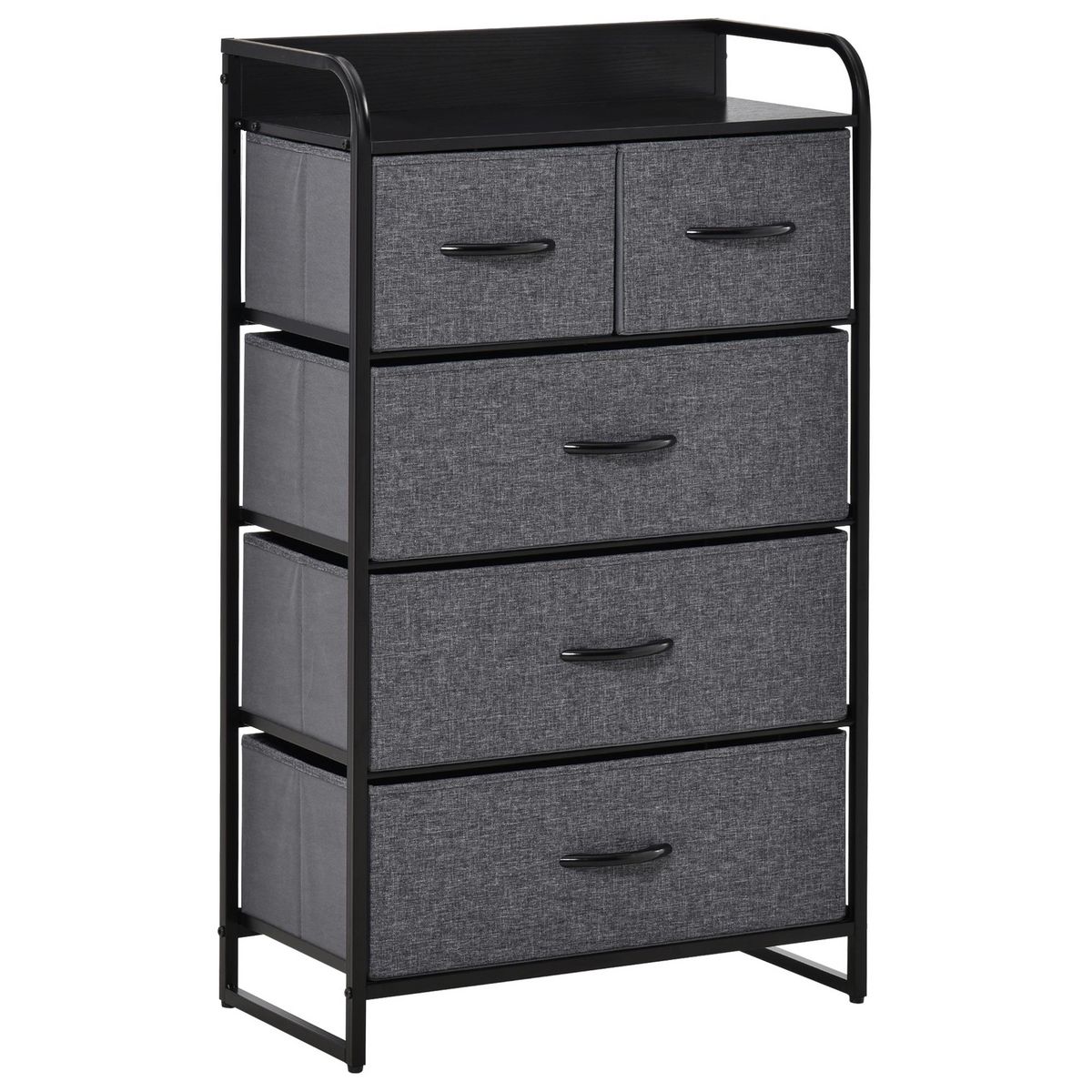 HOMCOM Commode meuble de rangement 5 tiroirs pliables en tissu 58 x 29 x 99 cm gris