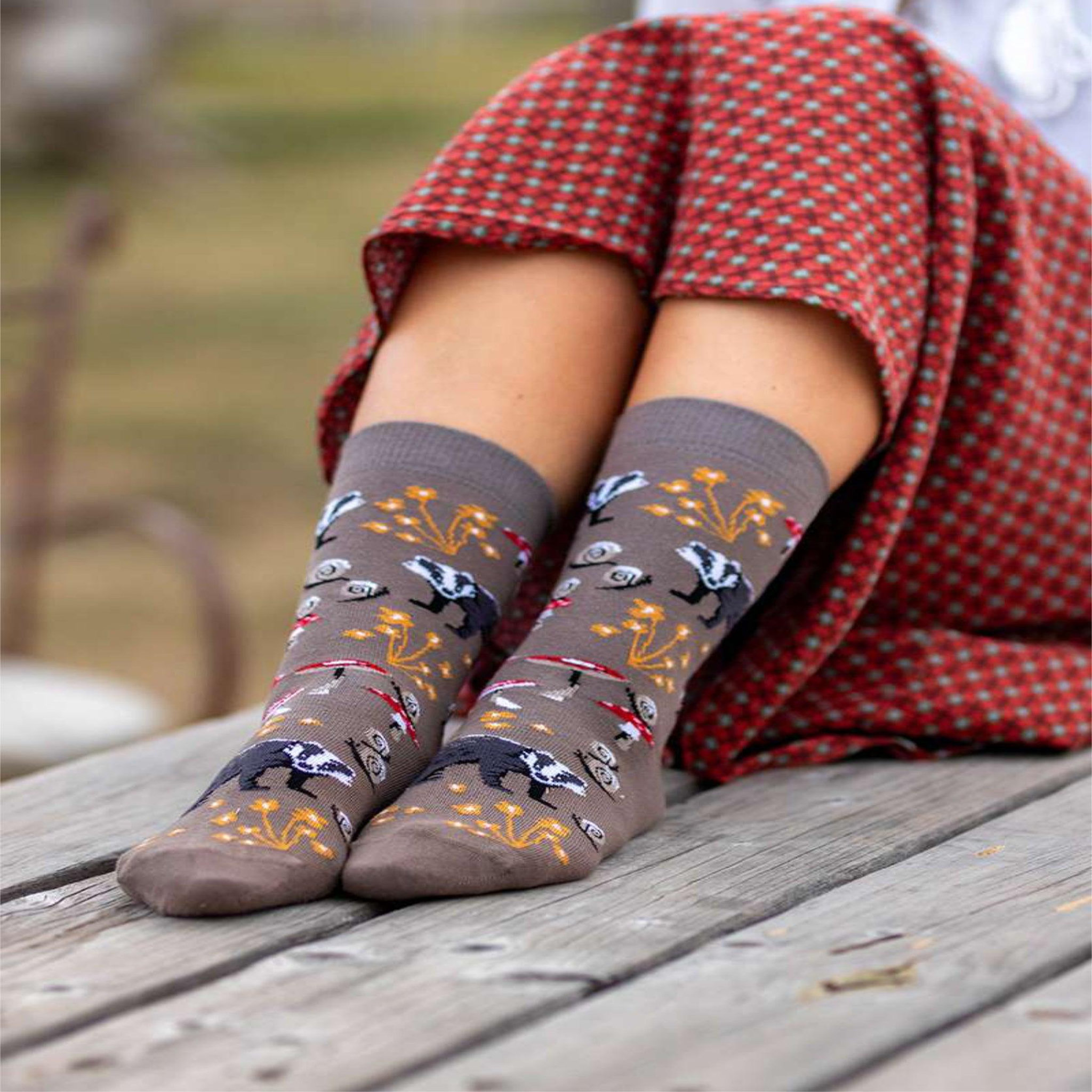 Voir la diapositive 2 : PIRIN HILL Chaussettes coton bio automne blaireaux & escargots