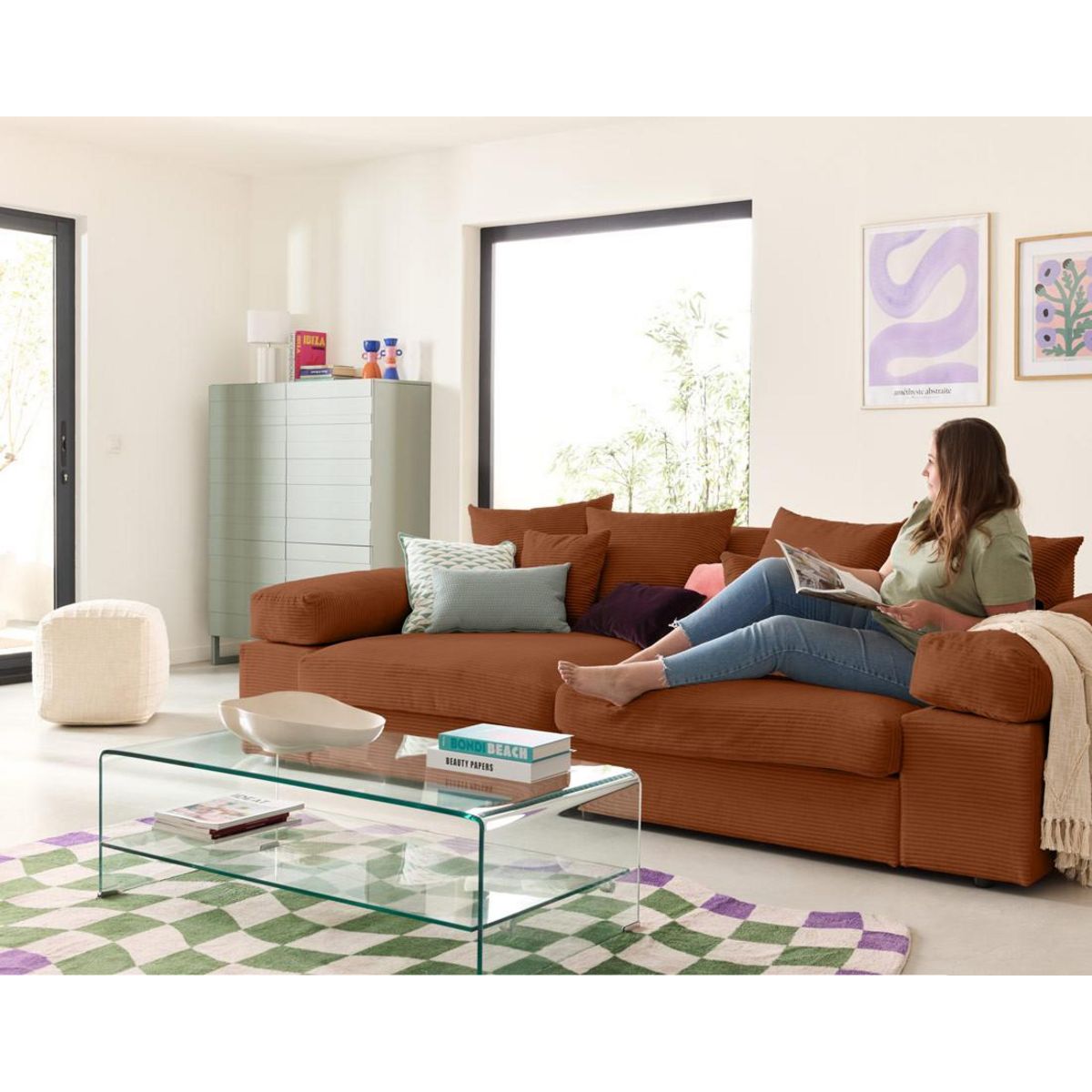 LISA DESIGN Aspen - canapé 4 places - assise profonde - velours côtelé