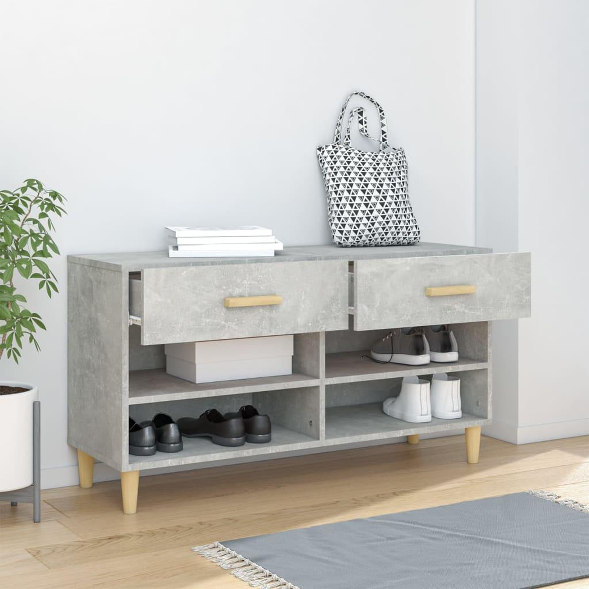 Voir la diapositive 3 : VIDAXL Armoire a chaussures Gris beton 102x35x55 cm Bois d'ingenierie