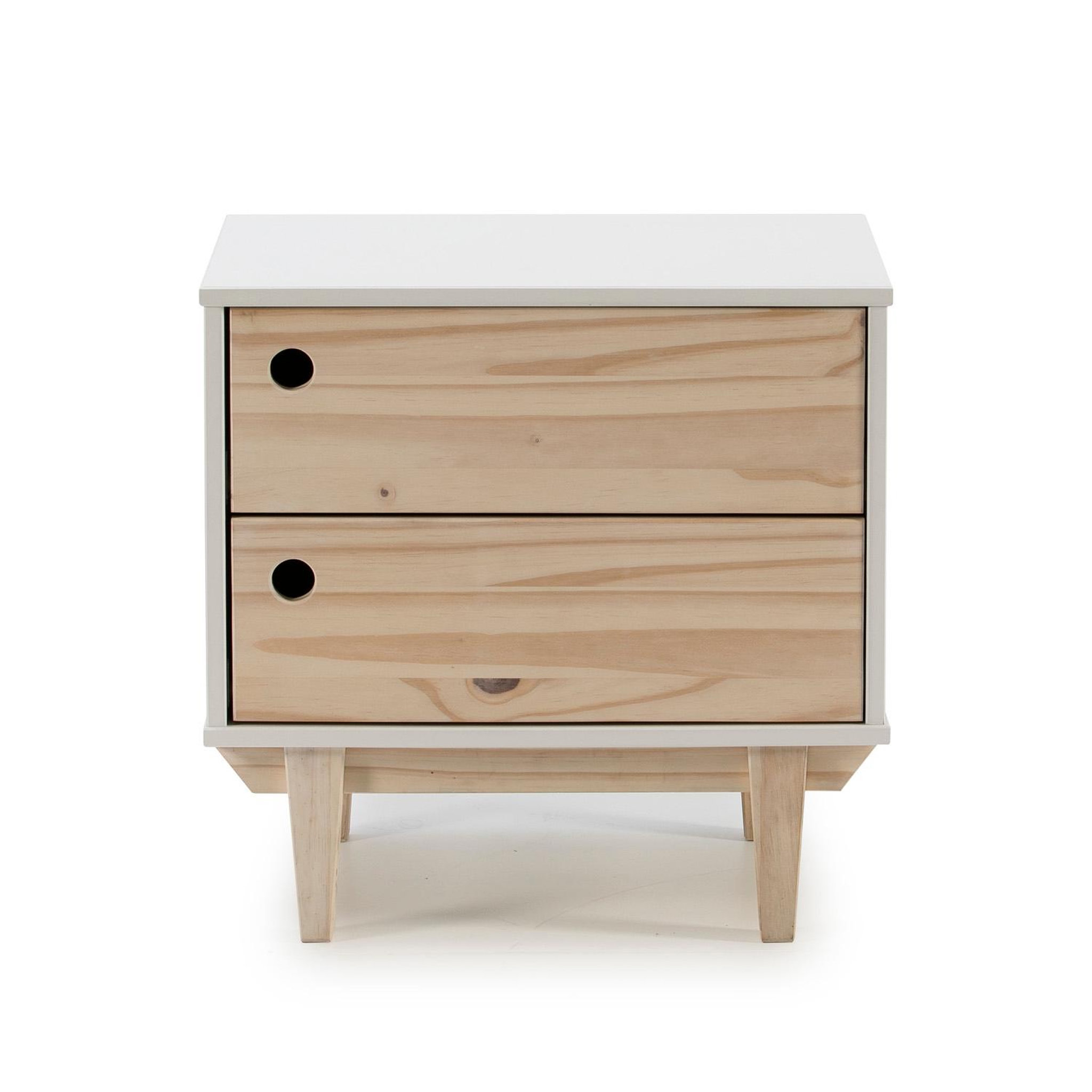 Voir la diapositive 3 : VS VENTA-STOCK Chevet Roma avec 2 tiroirs en Couleur Blanc, Pieds et façades en Bois Naturel