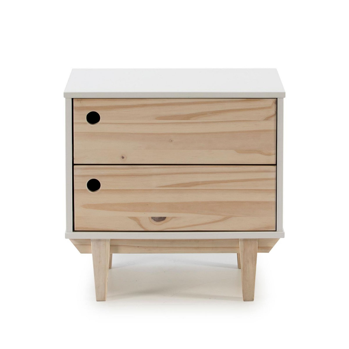 VS VENTA-STOCK Chevet Roma avec 2 tiroirs en Couleur Blanc, Pieds et façades en Bois Naturel